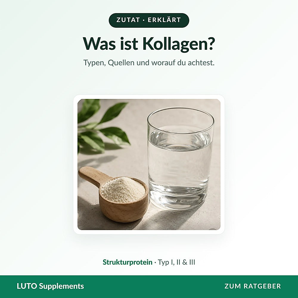 Kollagenpulver mit einem Glas Wasser