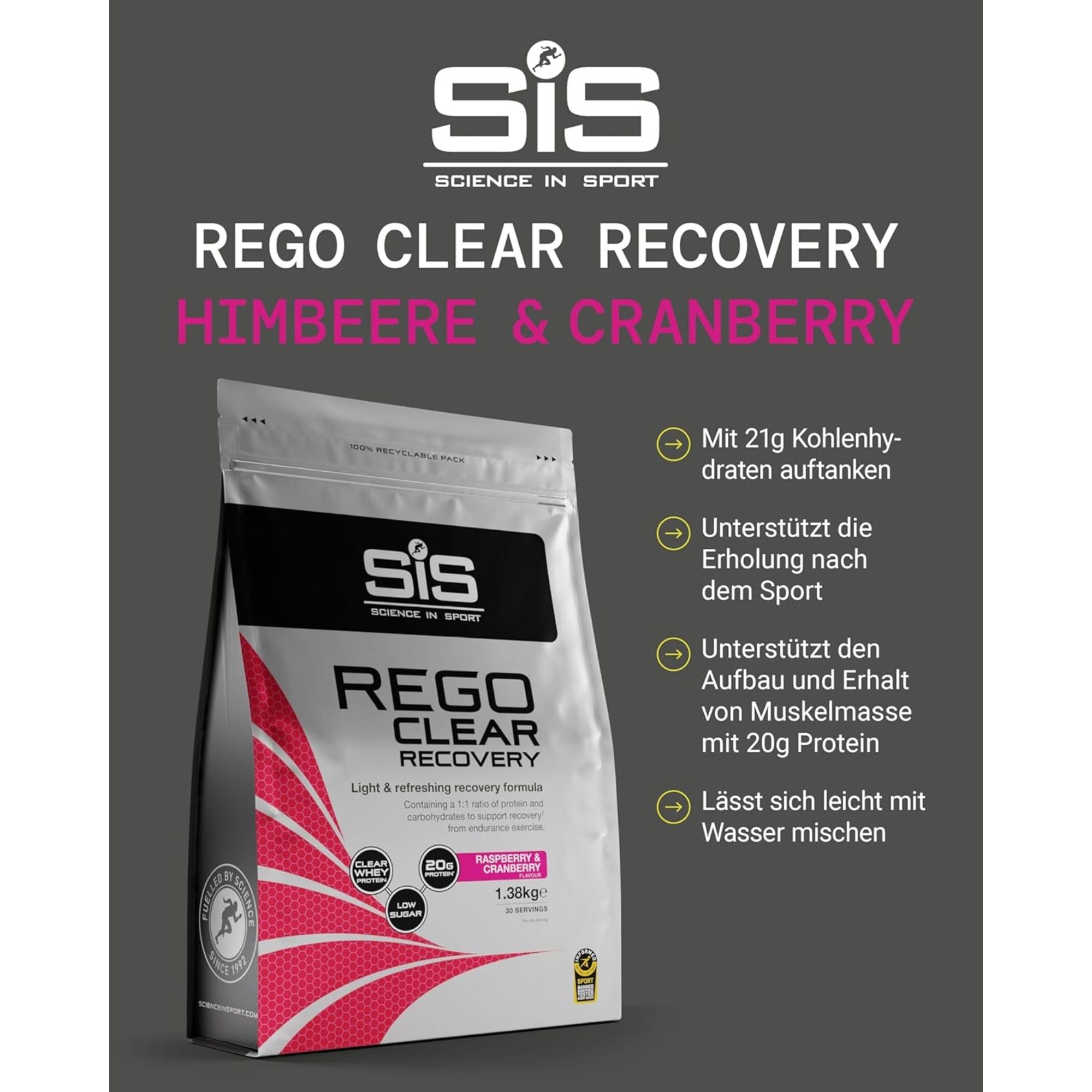 SiS REGO Clear Whey Isolat Protein Recovery Drink | Protein-Limonade | Raspberry & Cranberry