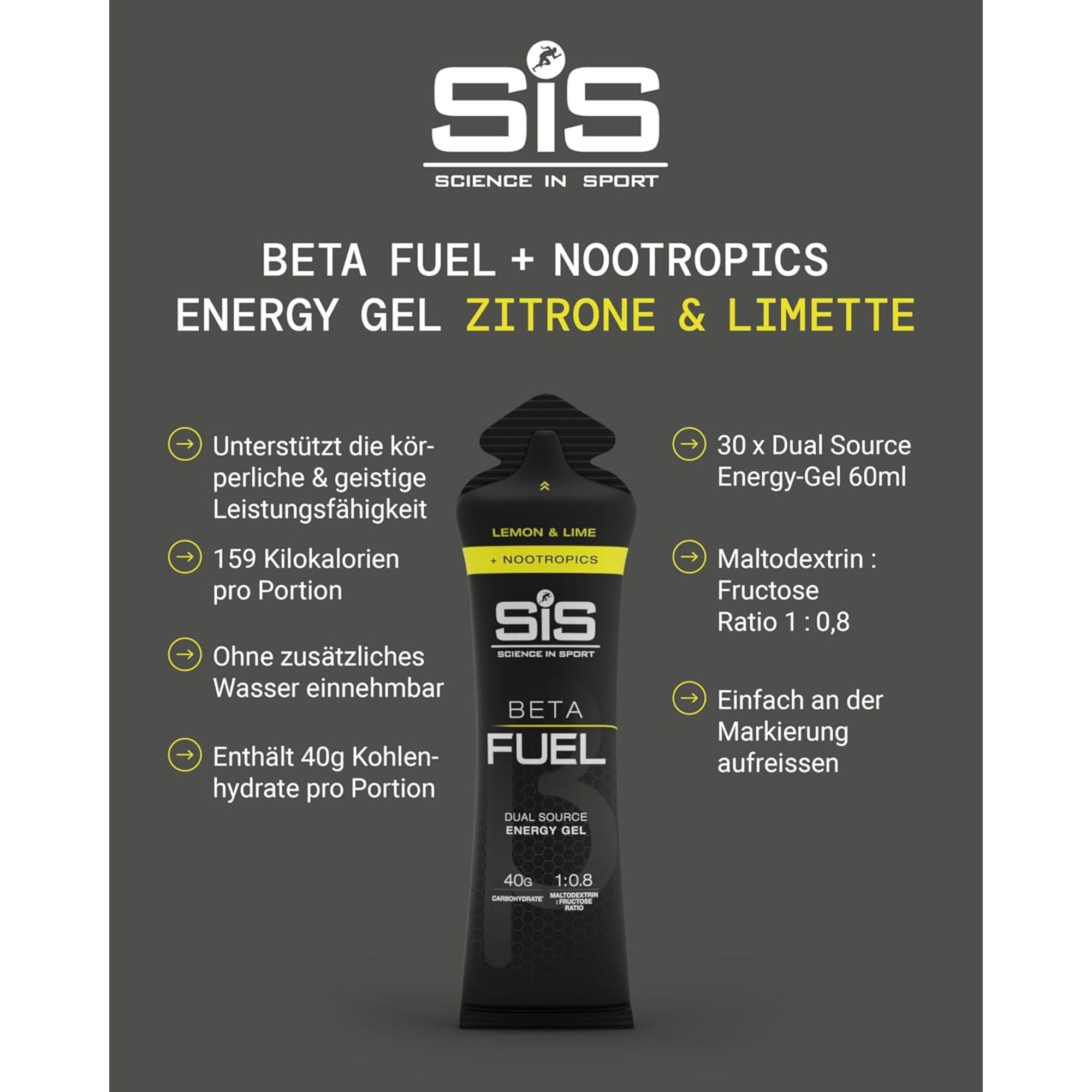 SiS Beta Fuel Gels + Nootropics | Lemon & Lime