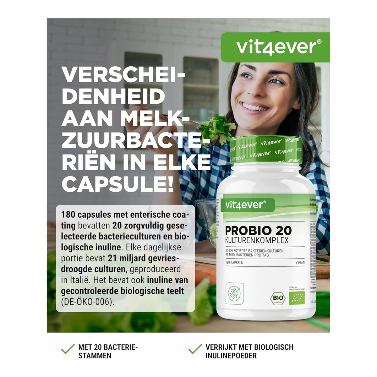 Probio 20 Bakterienkomplex 21 Milliarden KBE | 180 Kapseln | Vit4ever