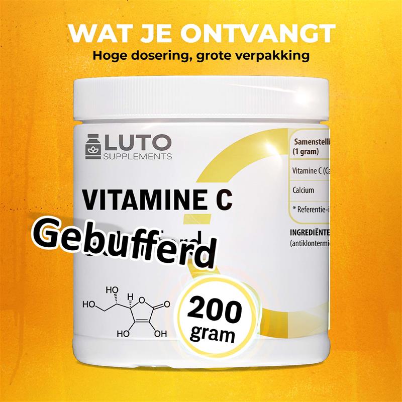 Gepuffertes Vitamin C Pulver | 200 Gramm | LUTO Supplements