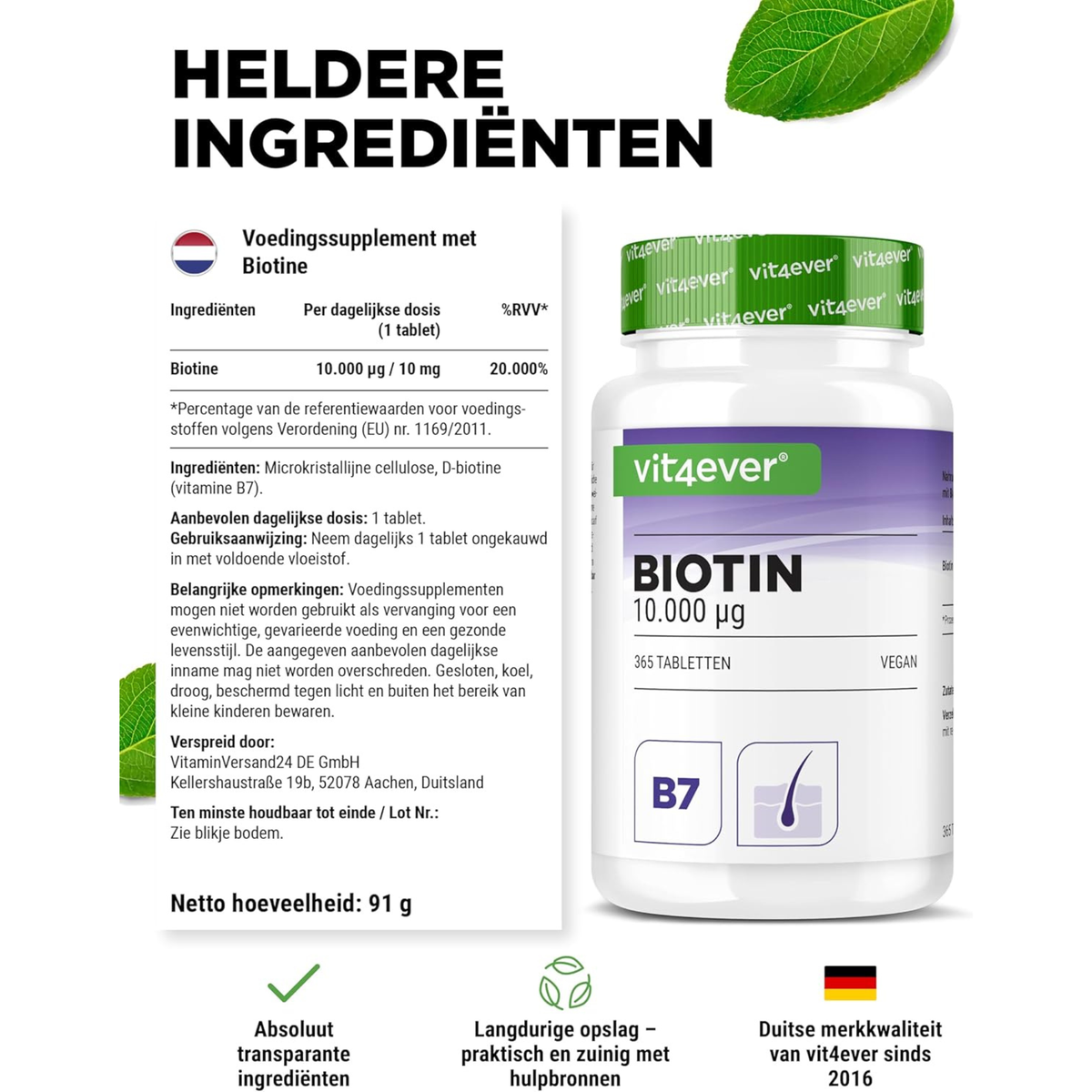 Biotin 10.000 µg | 365 Tabletten | Vit4ever