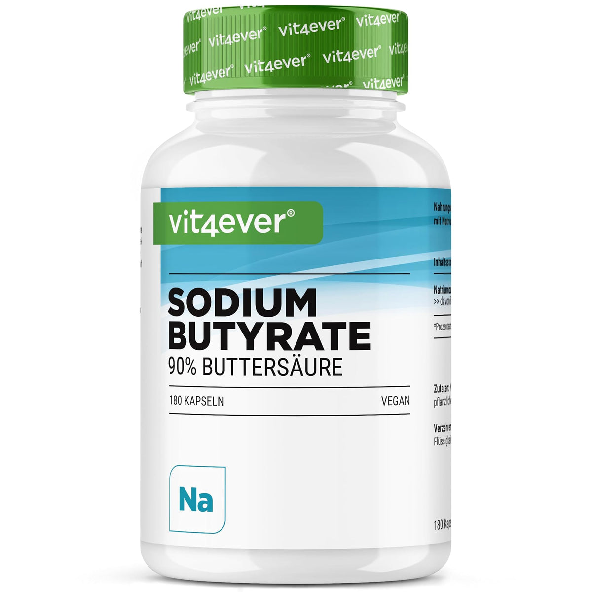 Vit4ever Natriumbutyrat (Buttersäure) 90% 180 Kapseln – Produktverpackung Vorderseite