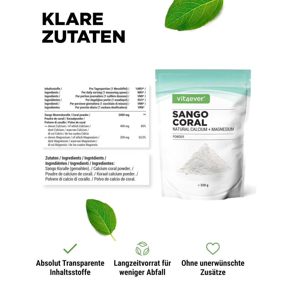 Vit4ever Sango Meereskoralle Pulver 2000mg 320g – empfohlene Anwendung und Einnahme