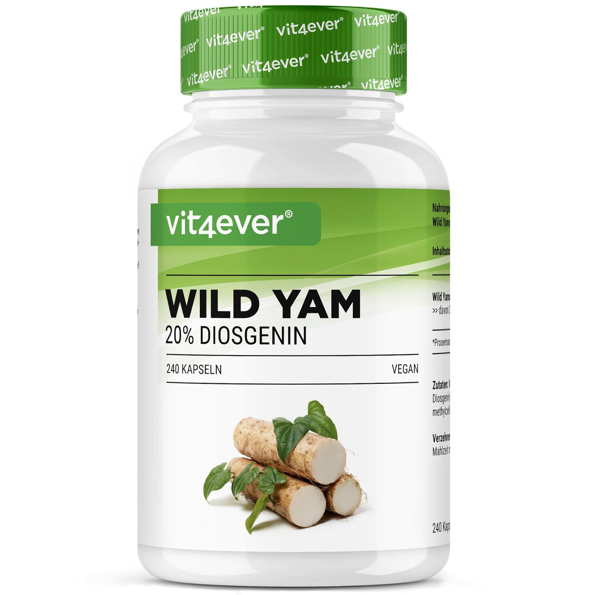 Vit4ever Mexikanischer Wild Yam Wurzelextrakt 20% Diosgenin 240 Kapseln – Produktverpackung Vorderseite