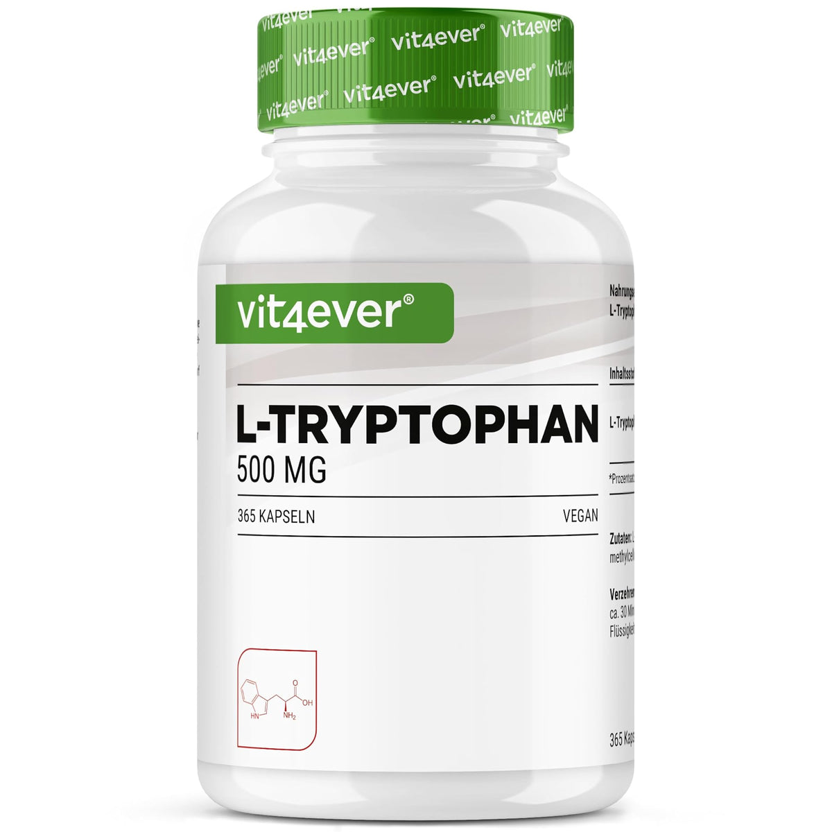 Vit4ever L-Tryptophan 500mg 365 Kapseln – Produktverpackung Vorderseite