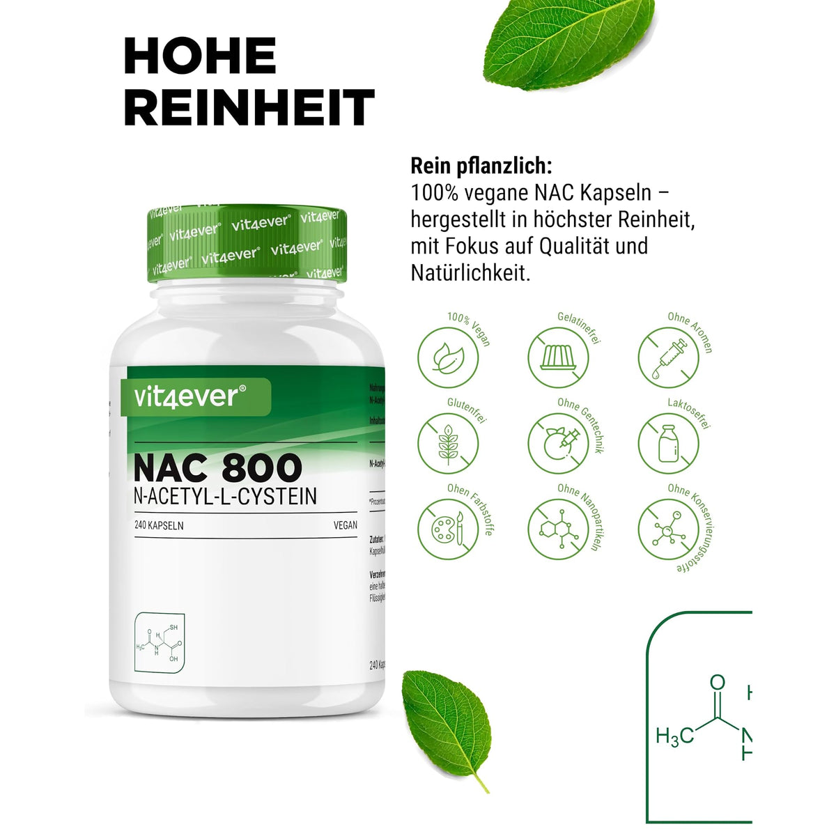 Vit4ever NAC N-Acetyl L-Cystein 800 mg 240 Kapseln – Produkt aus der Nähe