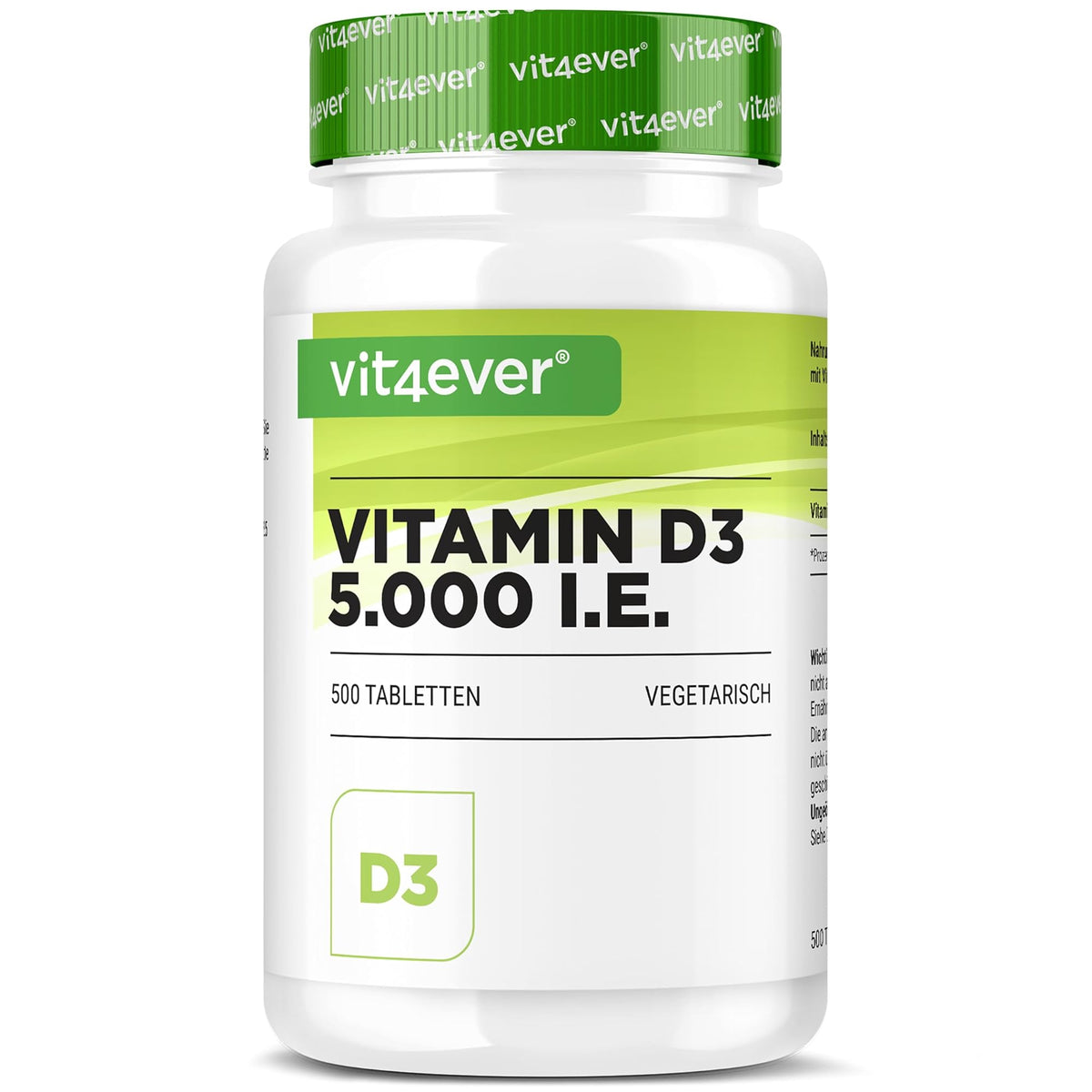 Vit4ever Vitamin D3 5000 IE Depot 500 Tabletten – Produktverpackung Vorderseite