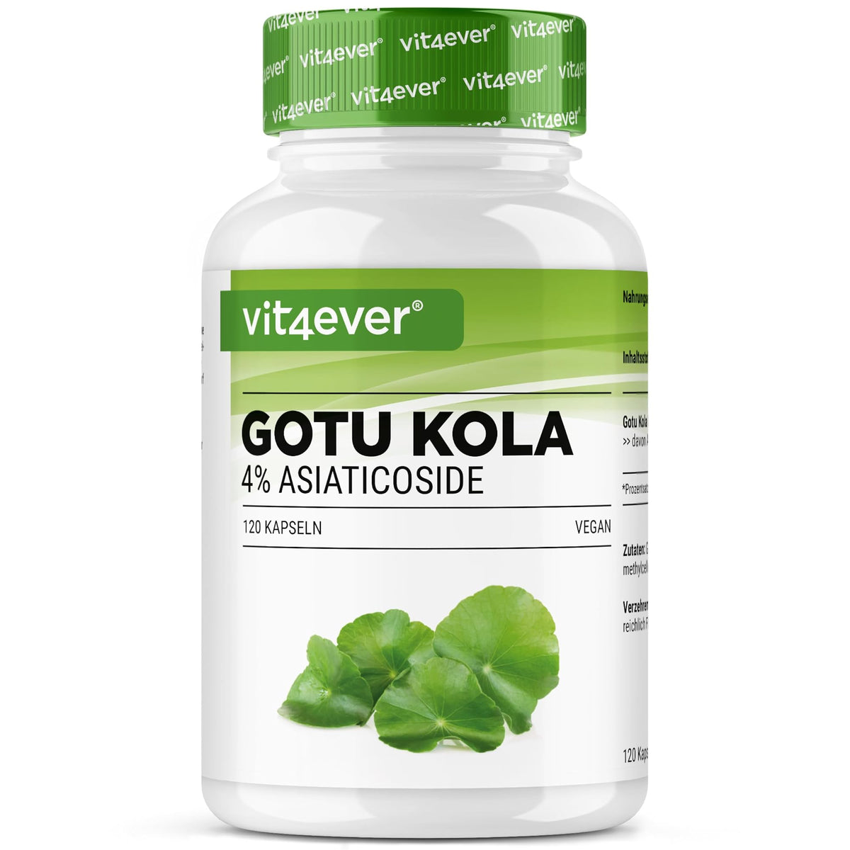 Vit4ever Gotu Kola 4% Asiaticosid 120 Kapseln – Produktverpackung Vorderseite