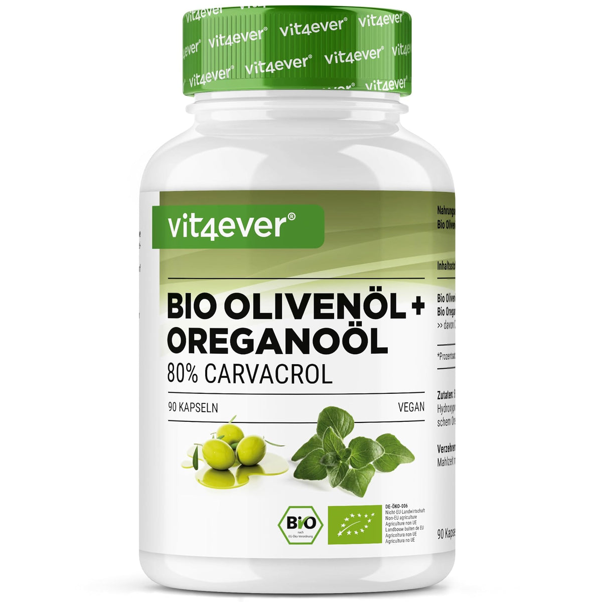 Vit4ever Bio Oregano-Öl 80% Carvacrol 90 Kapseln – Produktverpackung Vorderseite