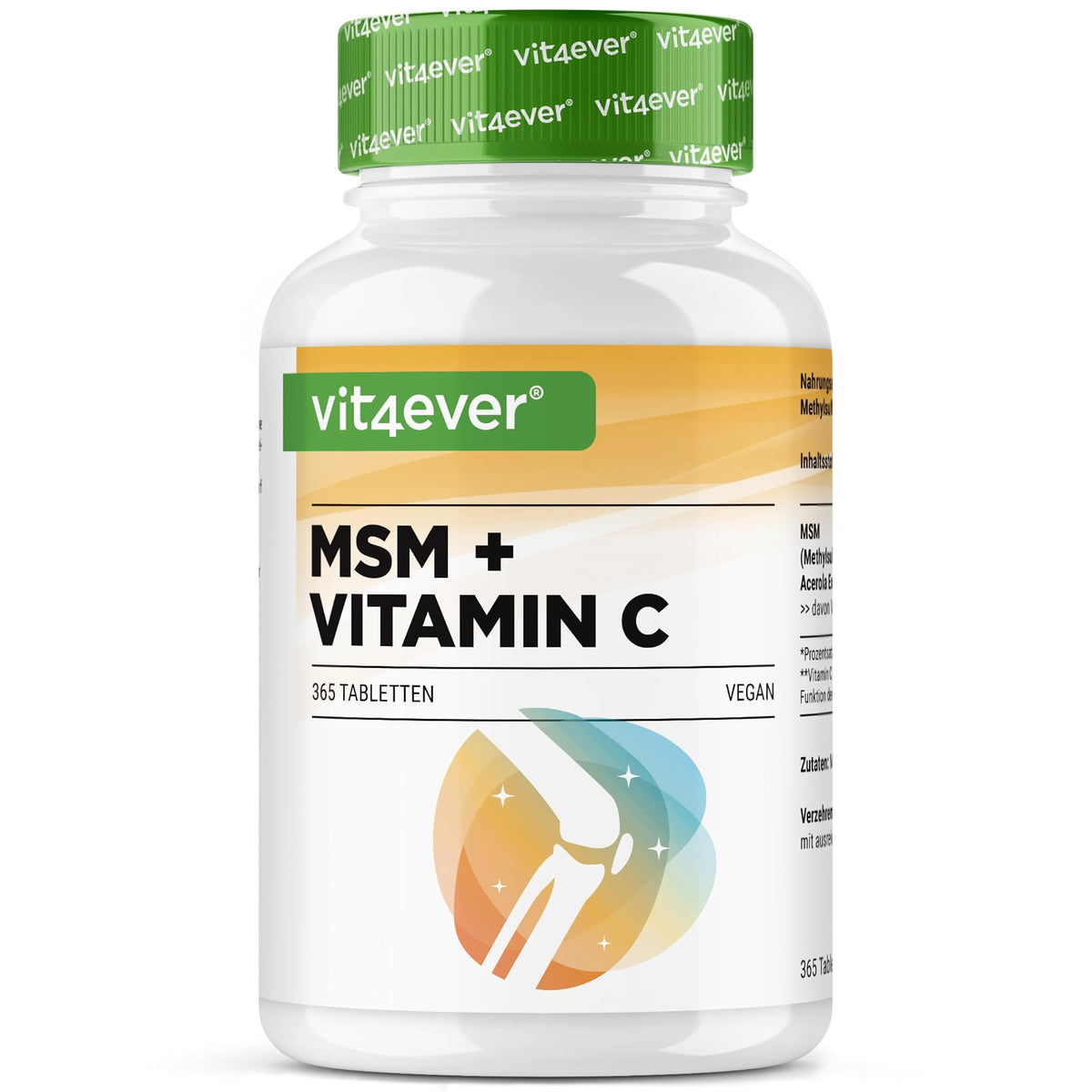 Vit4ever MSM + Vitamin C 2000 mg 365 Tabletten – Produktverpackung Vorderseite