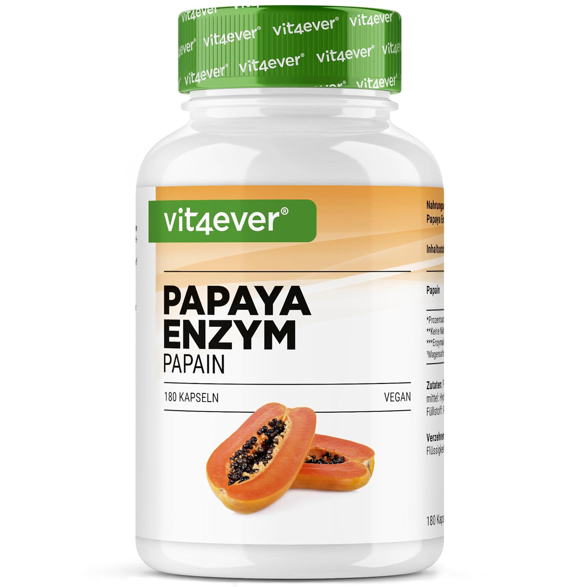 Vit4ever Papaya Enzym 180 Kapseln – Produktverpackung Vorderseite