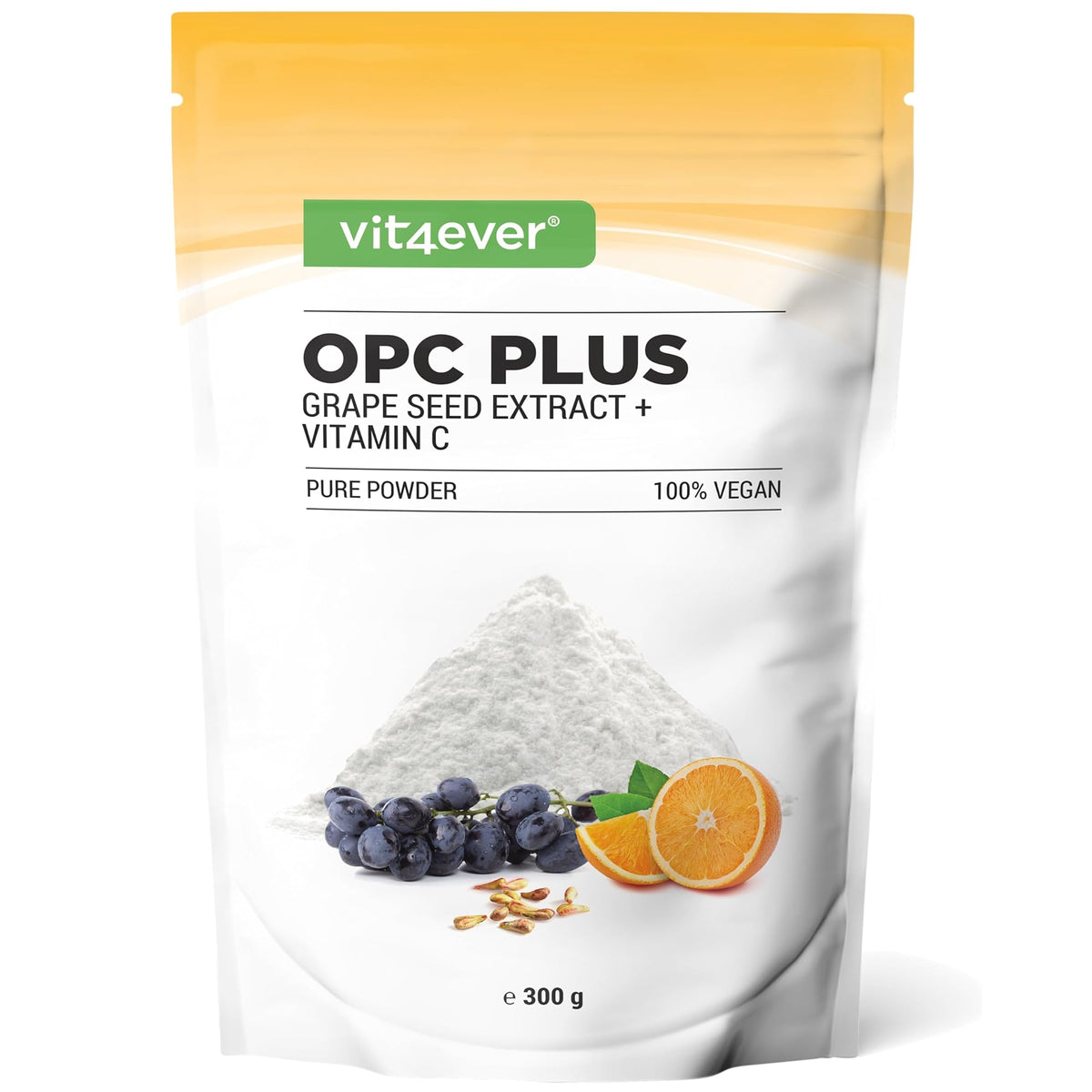 Vit4ever OPC Traubenkernextrakt + Vitamin C Pulver 300g – Produktverpackung Vorderseite
