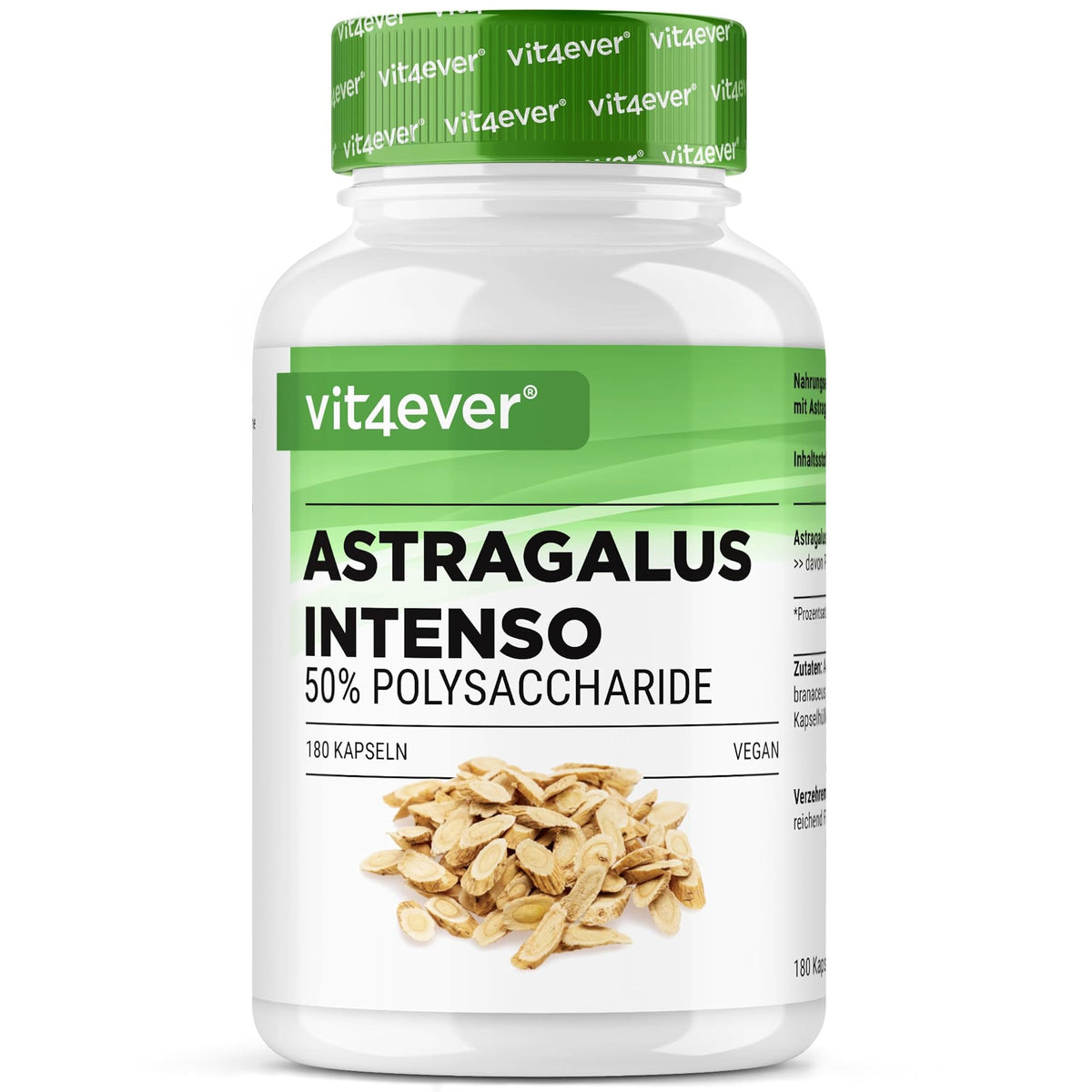Vit4ever Astragalus-Extrakt 50% Polysaccharide 180 Kapseln – Produktverpackung Vorderseite