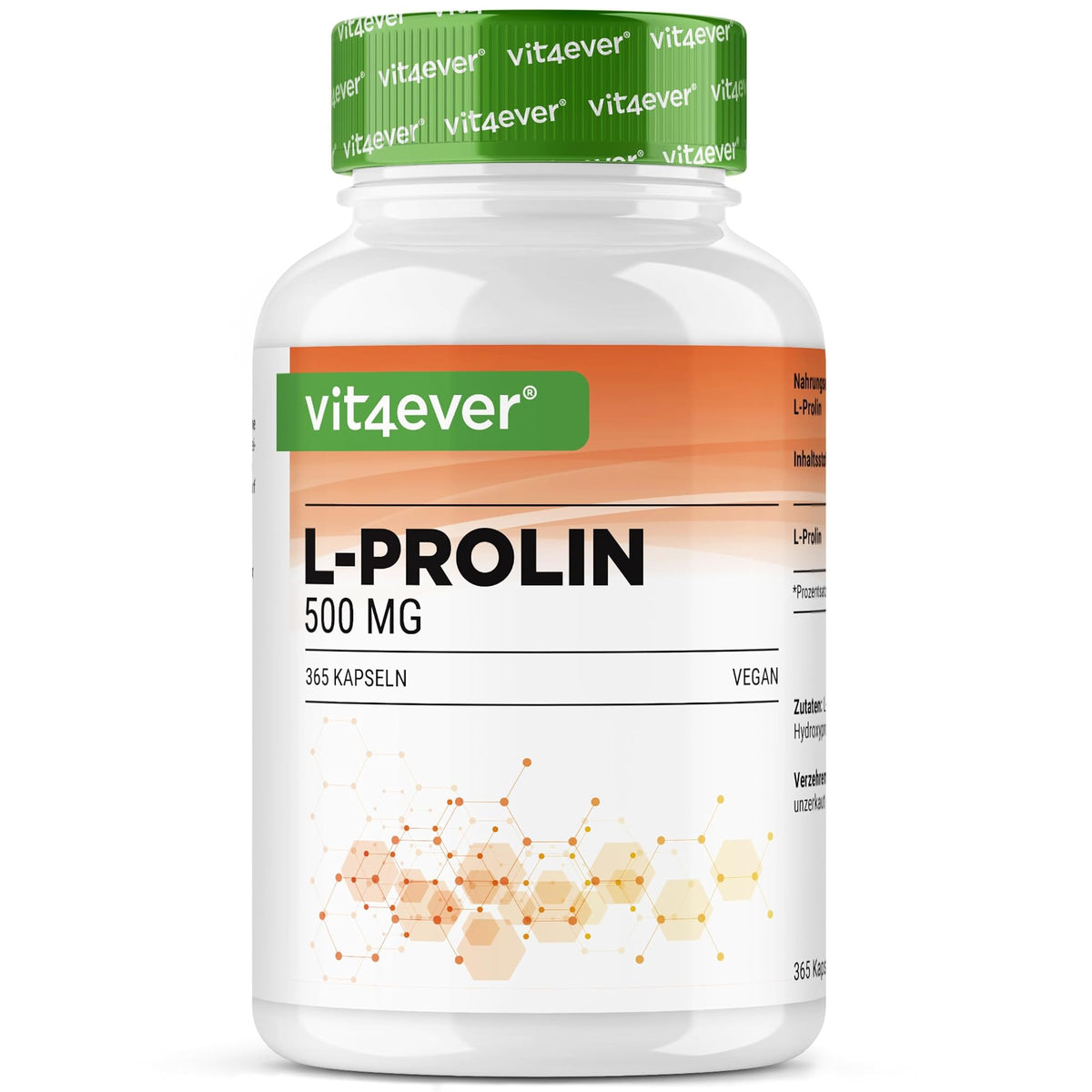 Vit4ever L-Prolin 1000mg 365 Kapseln – Produktverpackung Vorderseite