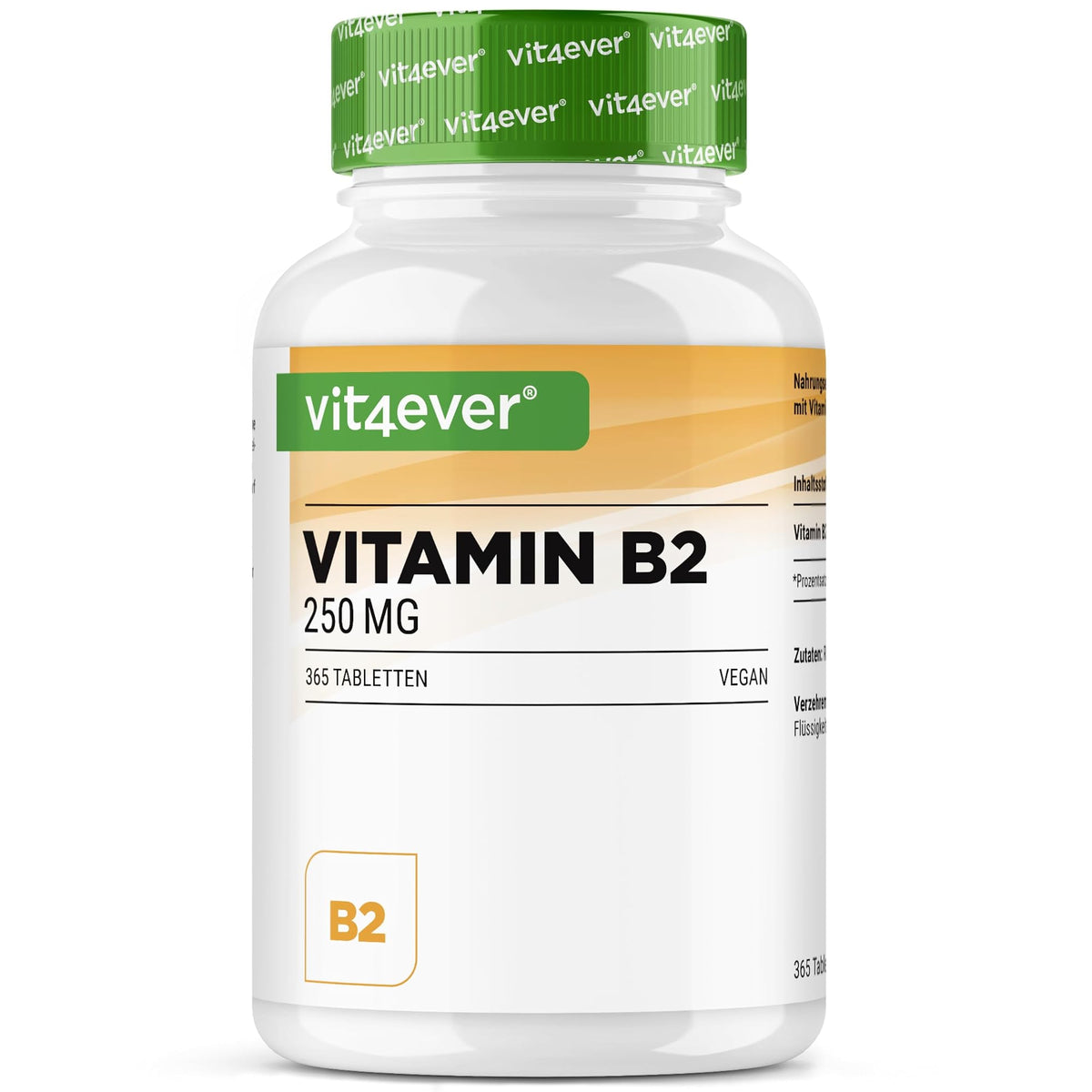 Vit4ever Vitamin B2 (Riboflavin) 250 mg 365 Tabletten – Produktverpackung Vorderseite