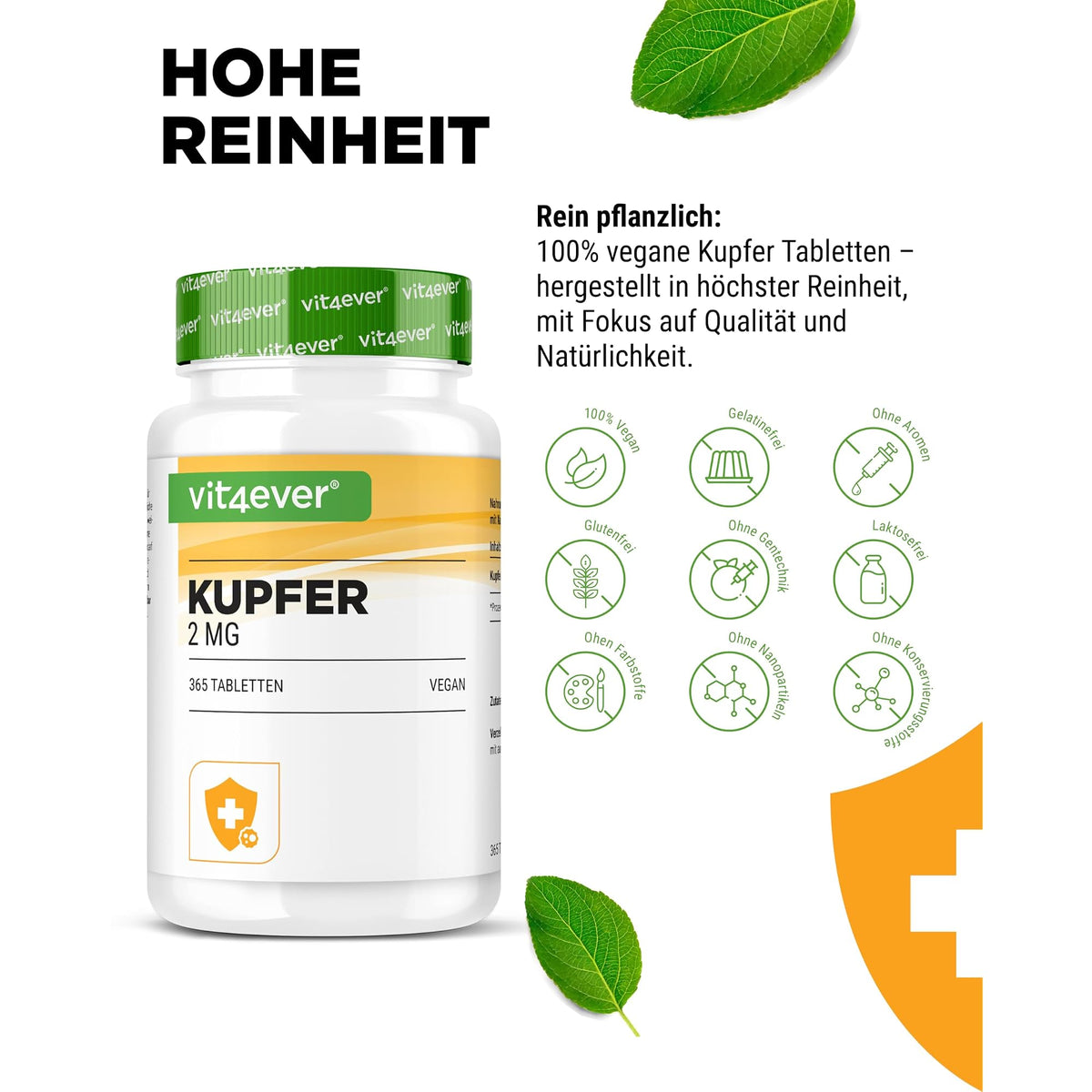 Vit4ever Kupfer (Kupfergluconat) 2 mg 365 Tabletten – Nährwerte und Zutaten auf der Verpackung
