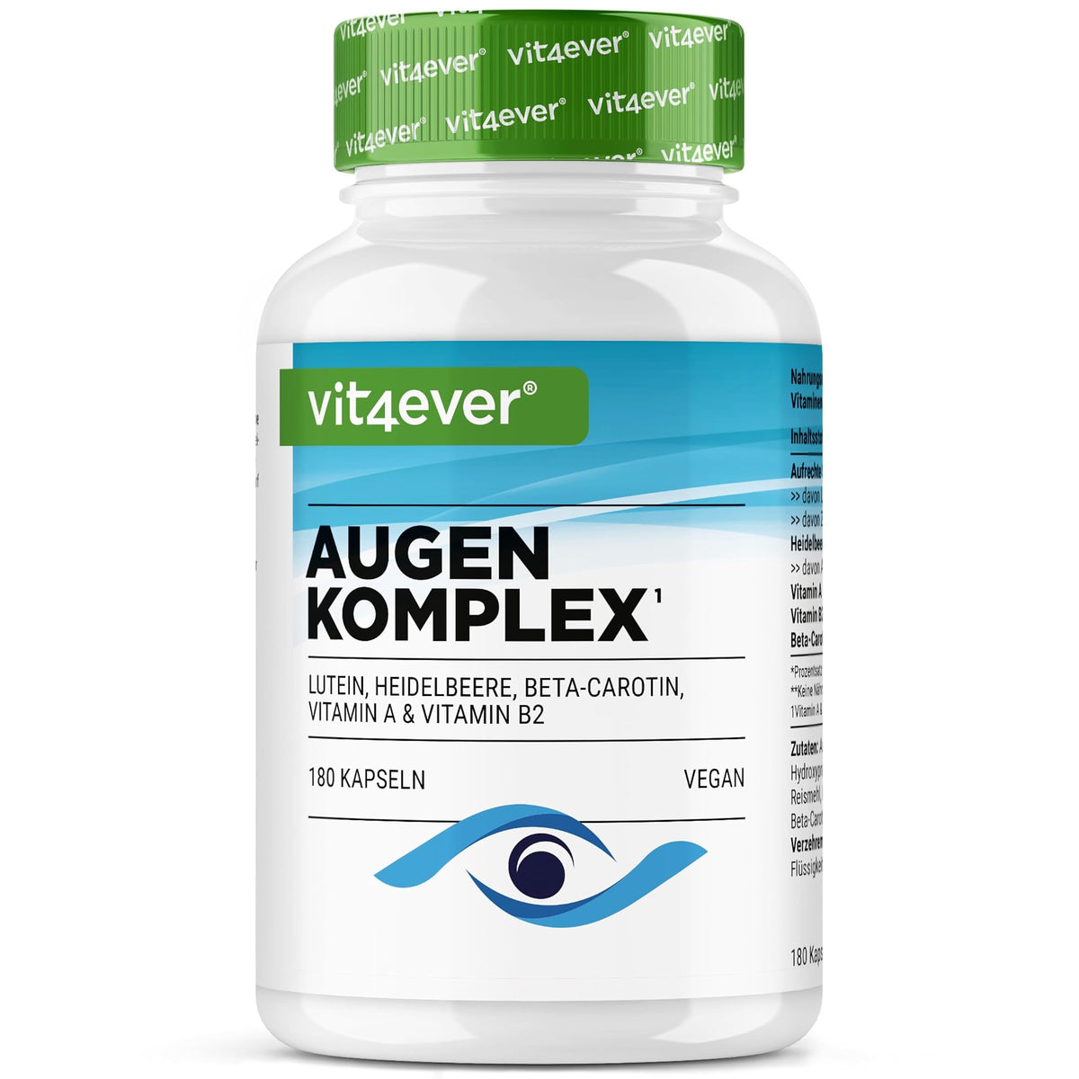 Vit4ever Augen Complex mit Lutein, Vitamin A & B2 180 Kapseln – Produktverpackung Vorderseite