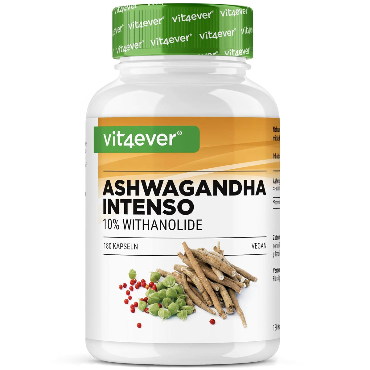 Vit4ever Ashwagandha-Extrakt 1500mg – 10% Withanolide 180 Kapseln – Produktverpackung Vorderseite