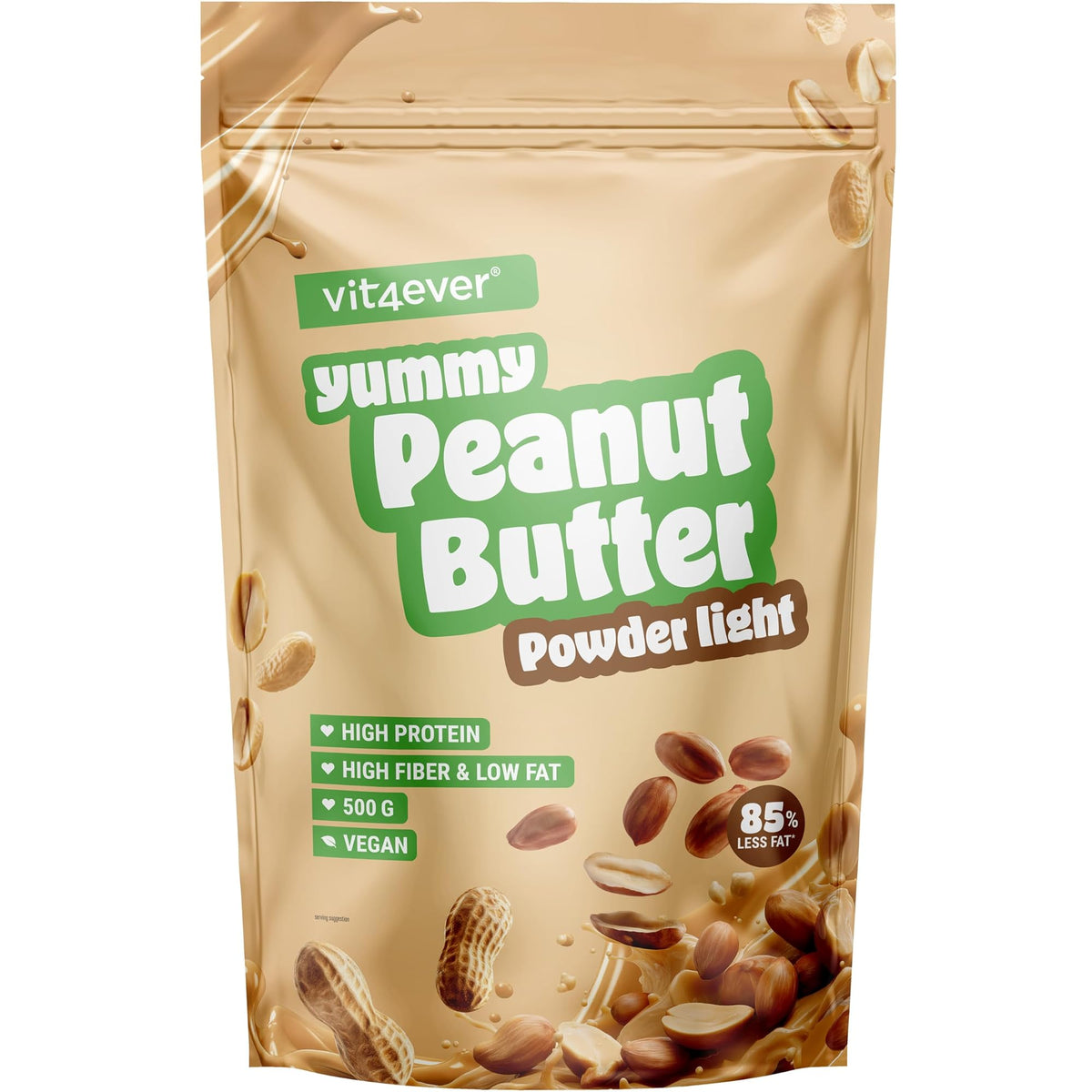 Vit4ever Erdnussbutter-Pulver Light 85% Weniger Fett 500 g – Produktverpackung Vorderseite