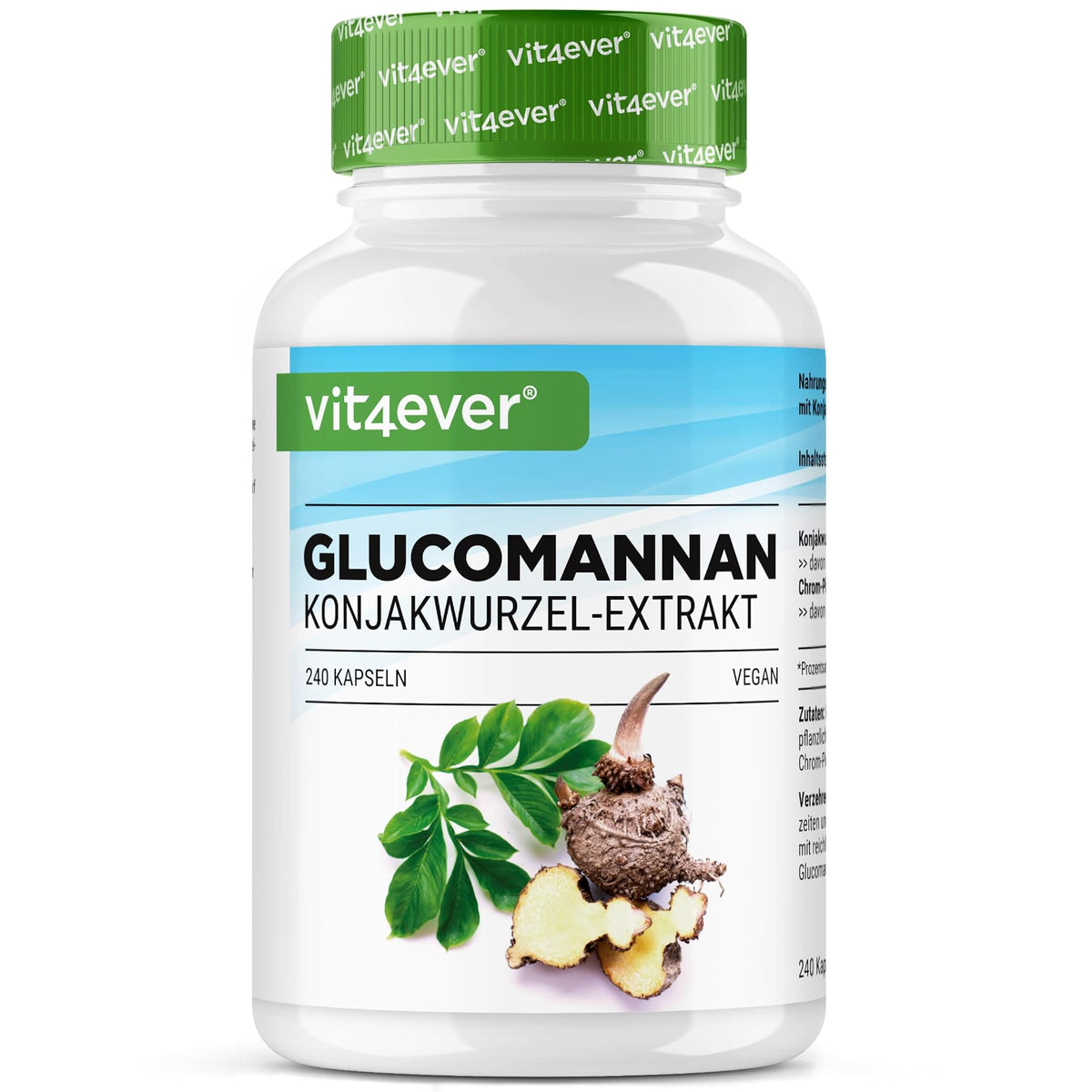 Vit4ever Glucomannan Konjakwurzel + Chrom 180 oder 240 Kapseln – Produktverpackung Vorderseite