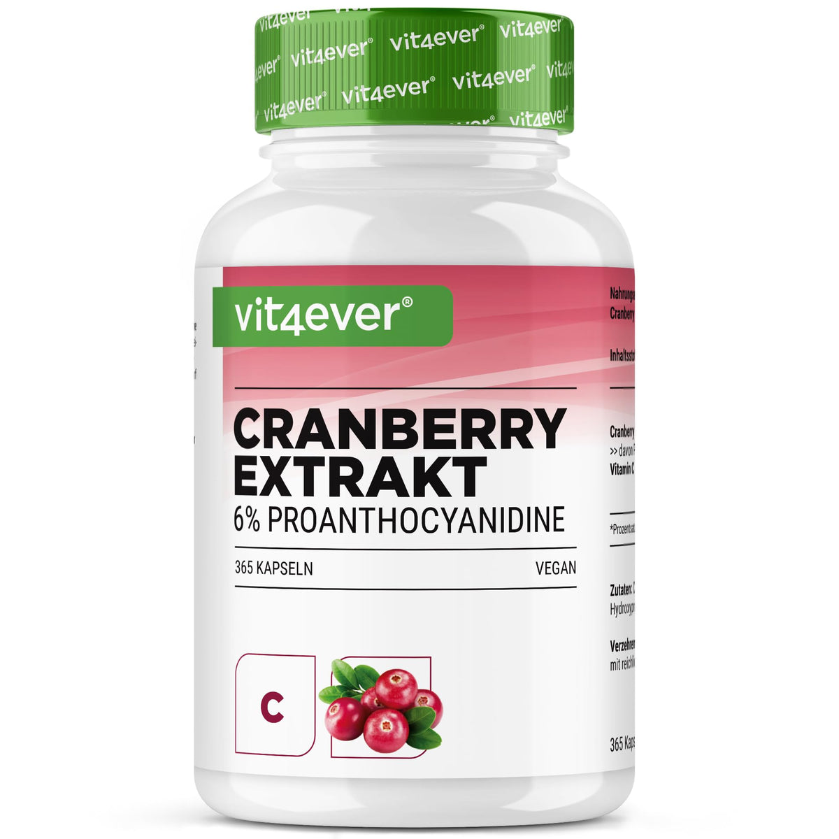 Vit4ever Cranberry-Extrakt 6% Proanthocyanidine 365 Kapseln – Produktverpackung Vorderseite