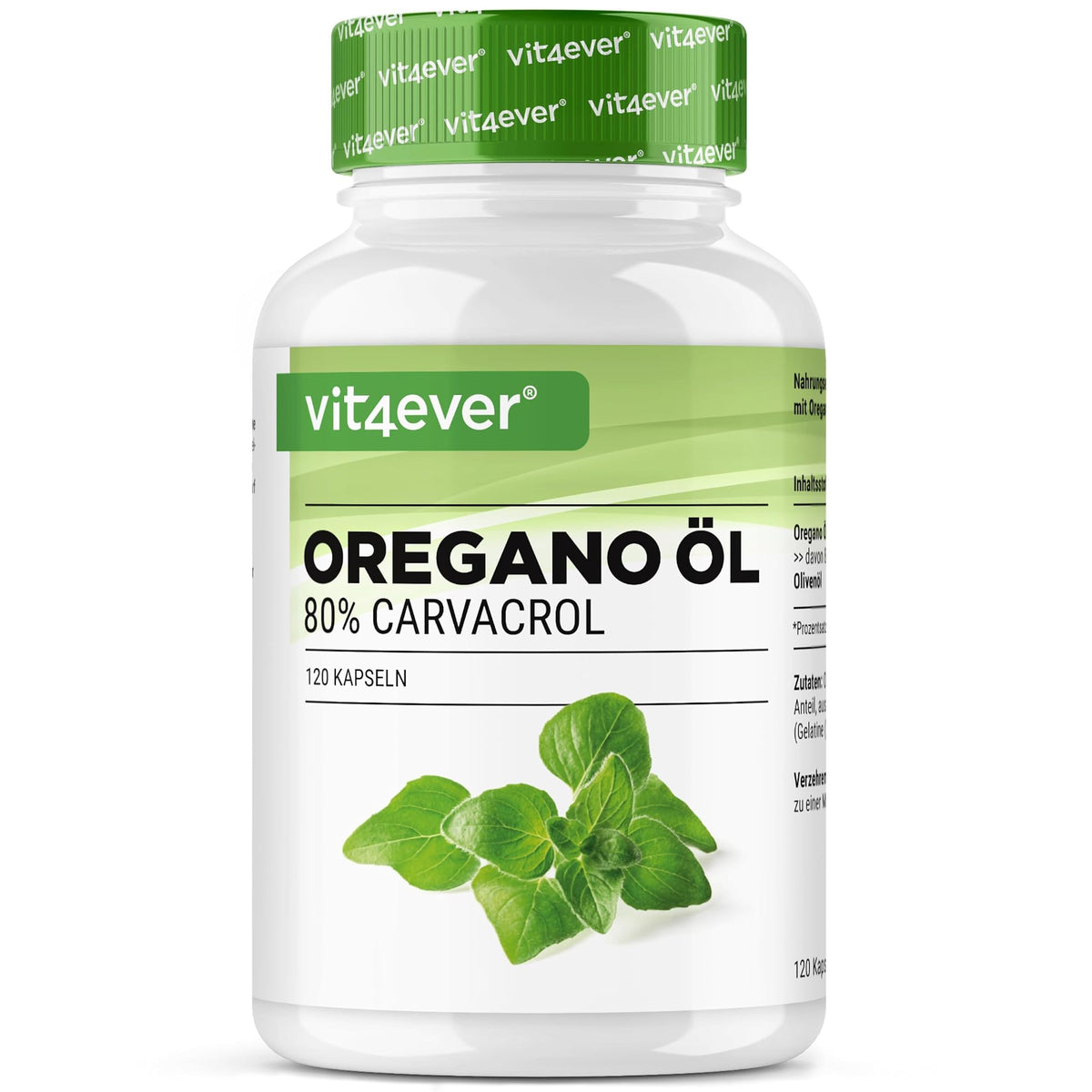 Vit4ever Oregano Öl 150 mg 80% Carvacrol 120 Kapseln – Produktverpackung Vorderseite