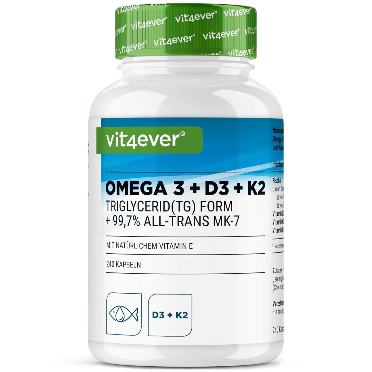 Vit4ever Omega 3 + D3 + K2 Complex 240 Kapseln – Produktverpackung Vorderseite