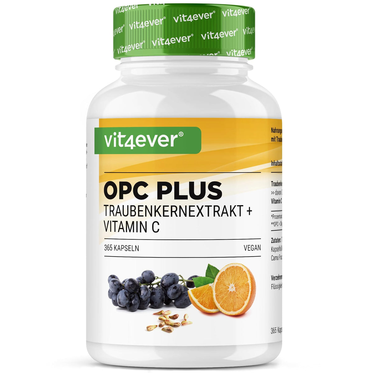 Vit4ever OPC Traubenkernextrakt + Vitamin C 240 & 365 Kapseln – Produktverpackung Vorderseite