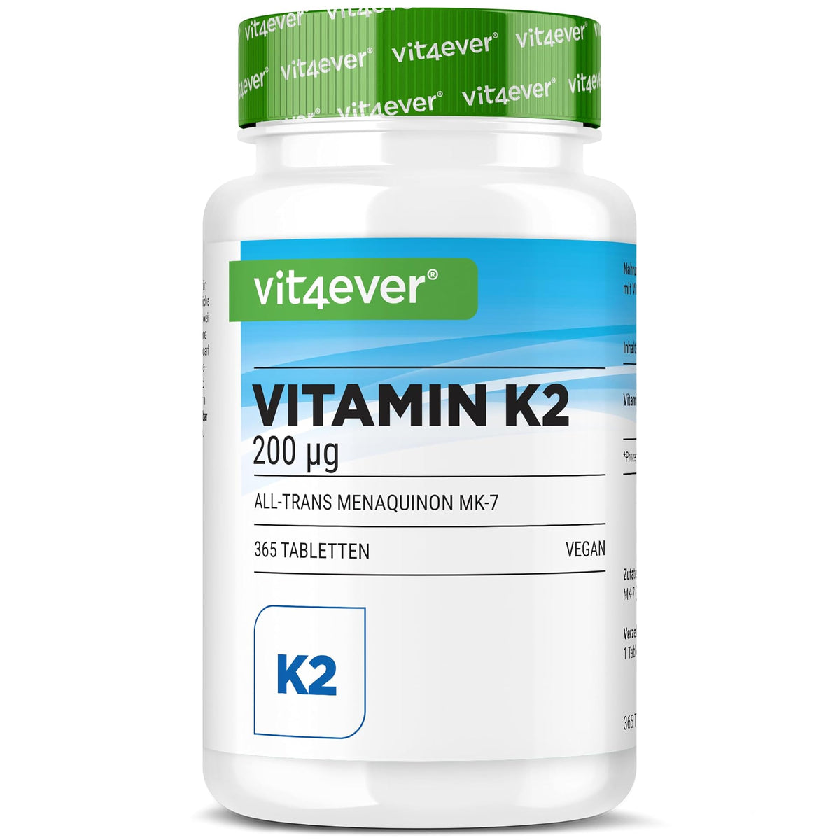 Vit4ever Vitamin K2 MK-7 200 mcg 365 Tabletten – Produktverpackung Vorderseite