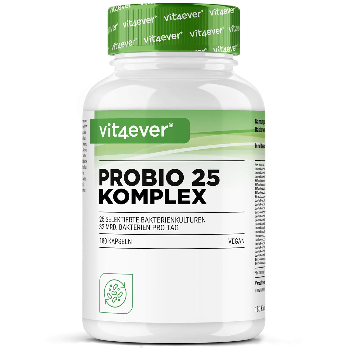 Vit4ever Probiotika Komplex (Probio 25) 25 Bakterienstämme + Bio-Inulin 180 Kapseln – Produktverpackung Vorderseite