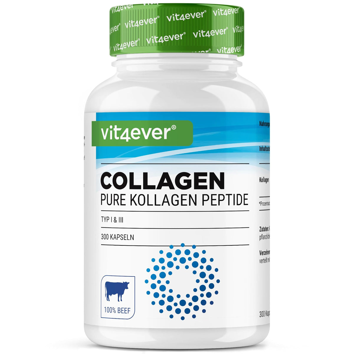 Vit4ever Rinderkollagen 4500 mg 300 Kapseln – Produktverpackung Vorderseite