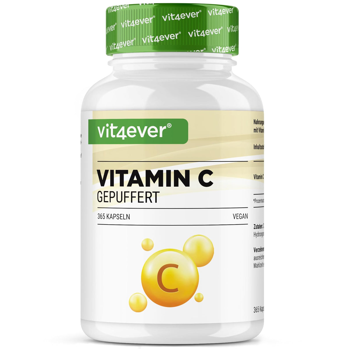 Vit4ever Gepufferte Vitamin C 1000 mg 365 Kapseln – Produktverpackung Vorderseite