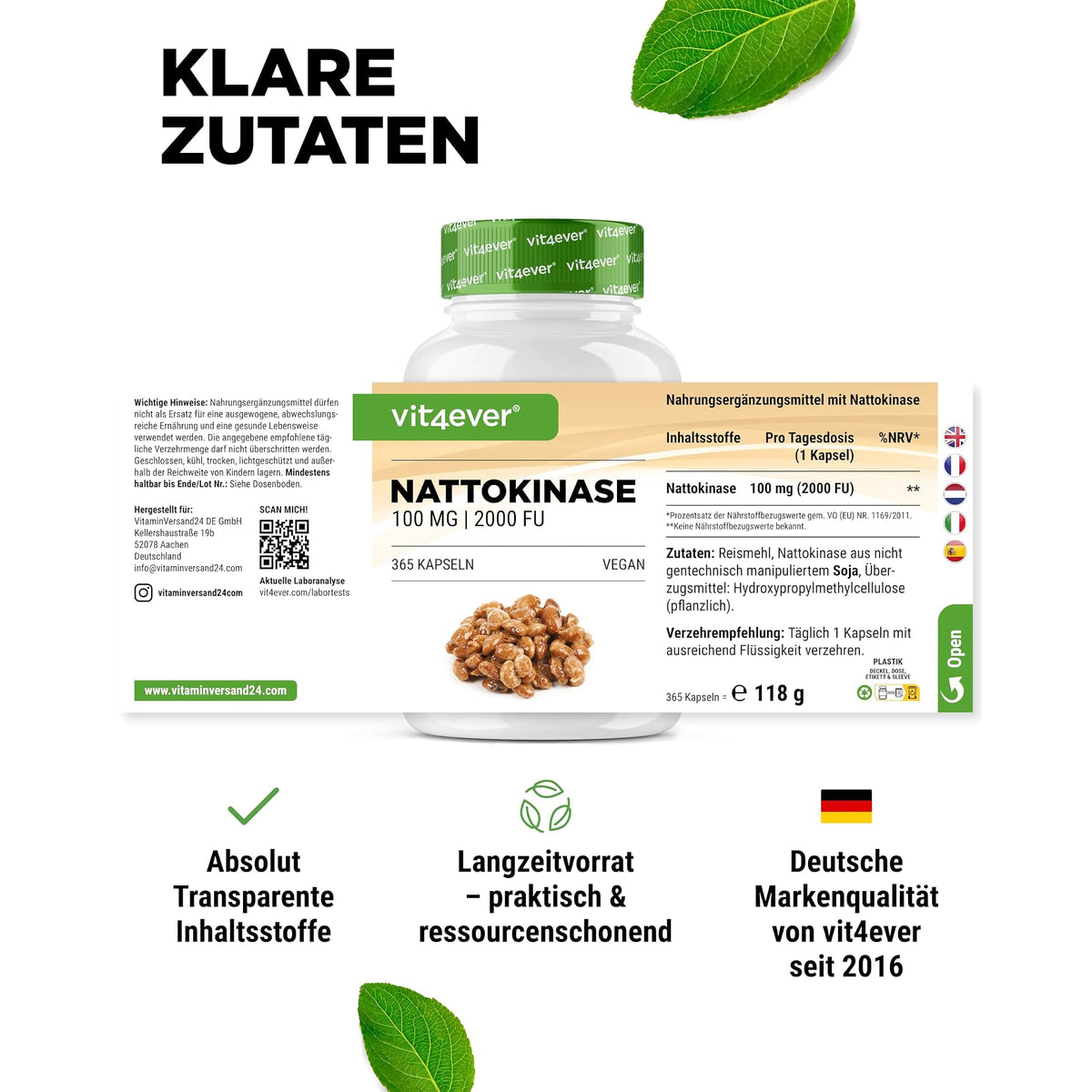 Vit4ever Nattokinase 100mg (2000 FU) 180 / 365 Kapseln – empfohlene Anwendung und Einnahme