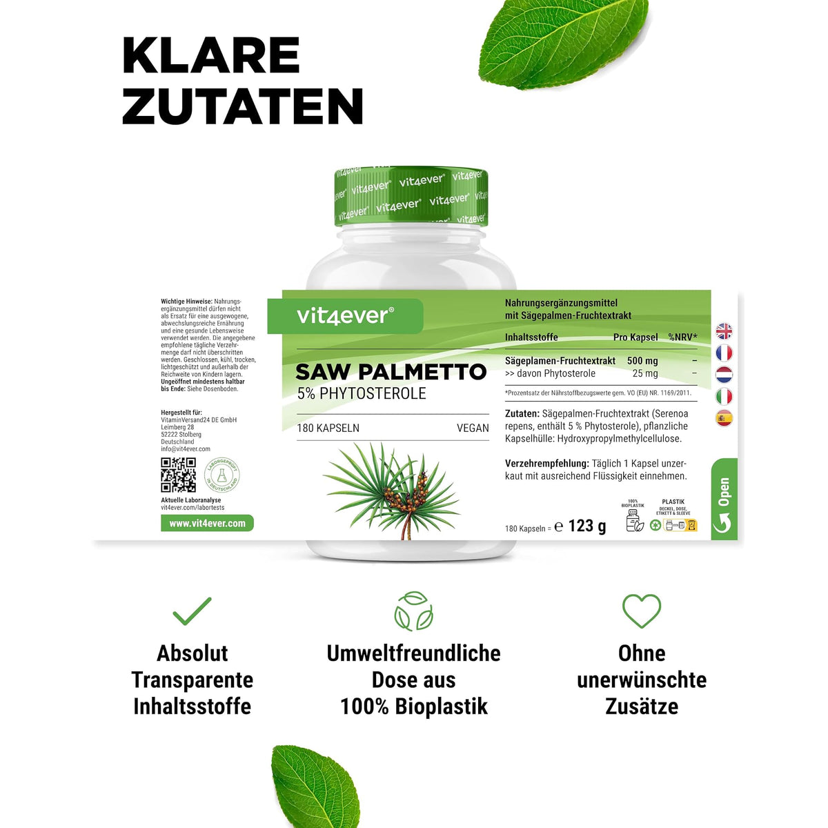Vit4ever Saw Palmetto Extrakt 500mg 180 Kapseln – empfohlene Anwendung und Einnahme
