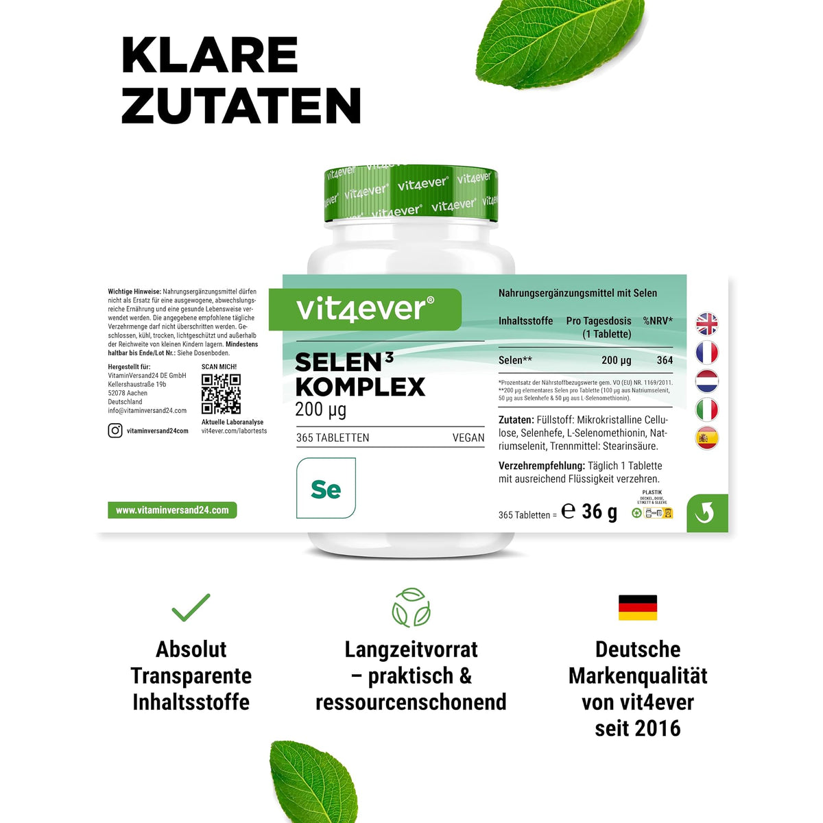 Vit4ever Selen Complex 200µg 365 Tabletten – empfohlene Anwendung und Einnahme
