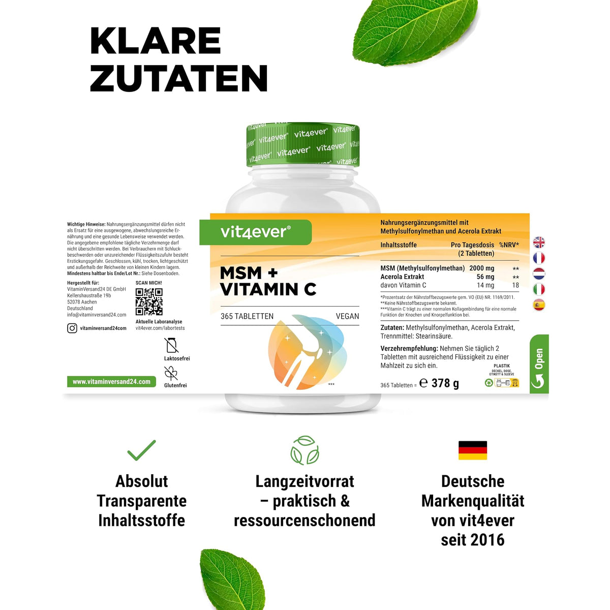 Vit4ever MSM + Vitamin C 2000 mg 365 Tabletten – empfohlene Anwendung und Einnahme