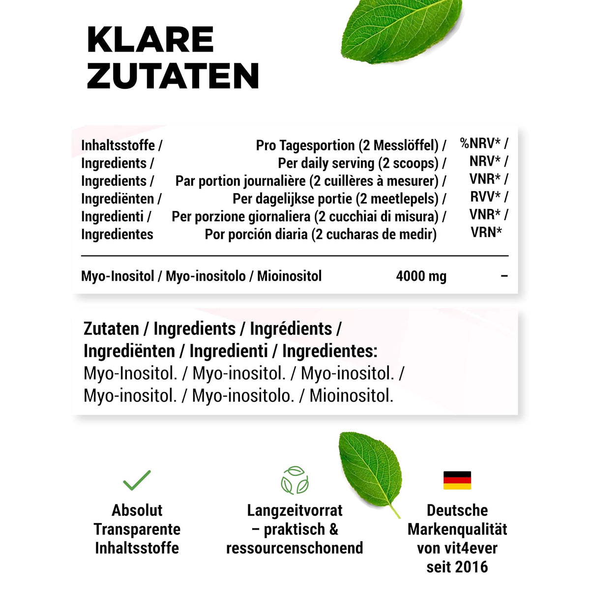Vit4ever Myo-Inositol Pulver 4000mg 300 g – empfohlene Anwendung und Einnahme