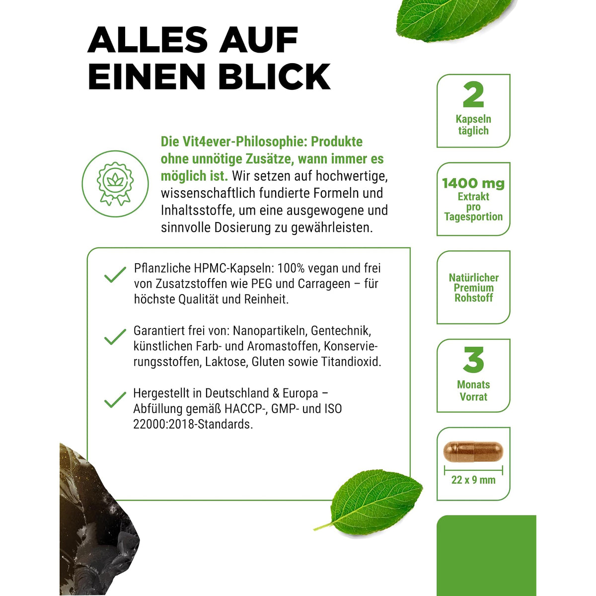 Vit4ever Shilajit Mumijo Extrakt 1500mg 180 Kapseln – empfohlene Anwendung und Einnahme