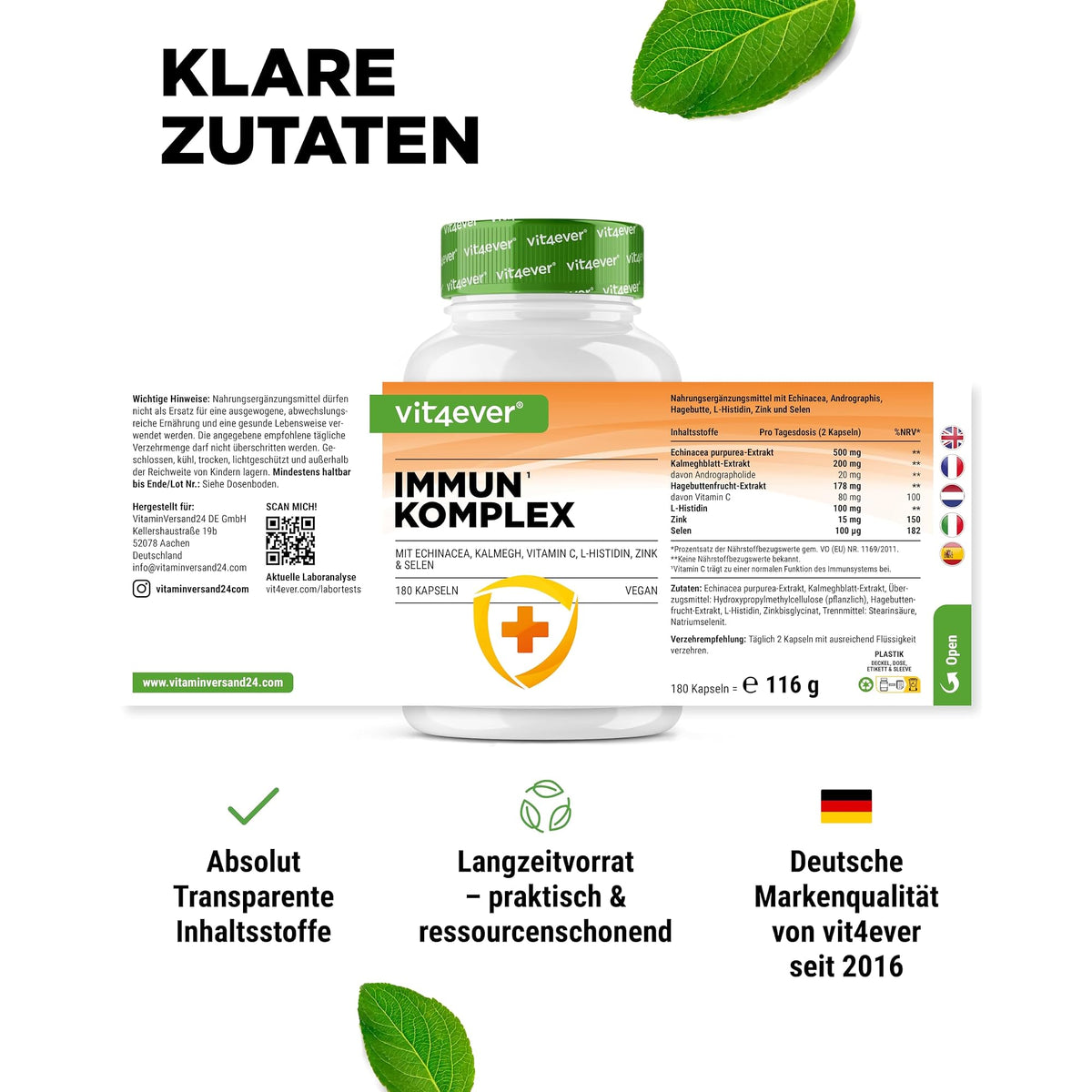 Vit4ever Immun Komplex 180 Kapseln – Verpackung Rückseite