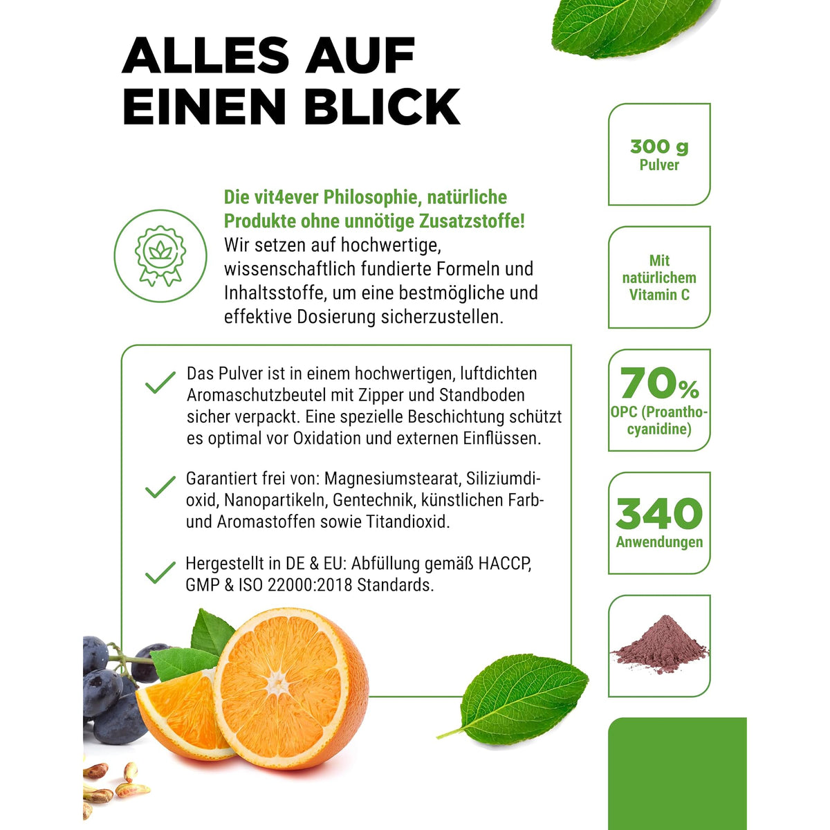 Vit4ever OPC Traubenkernextrakt + Vitamin C Pulver 300g – Produkt aus der Nähe