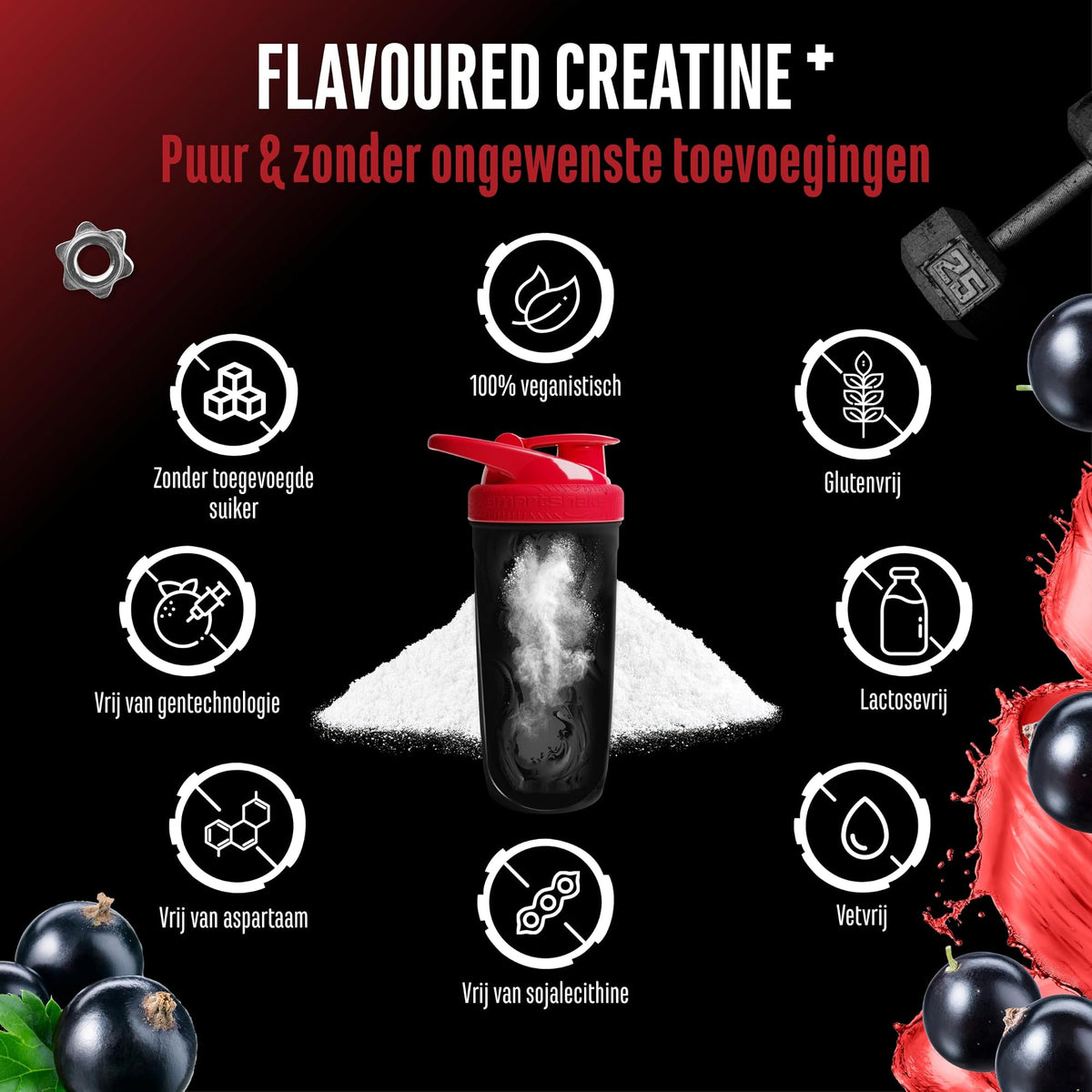 German Elite Nutrition Flavoured Creatine+ Zwarte bes 550 g - sportsupplement voor dagelijks gebruik