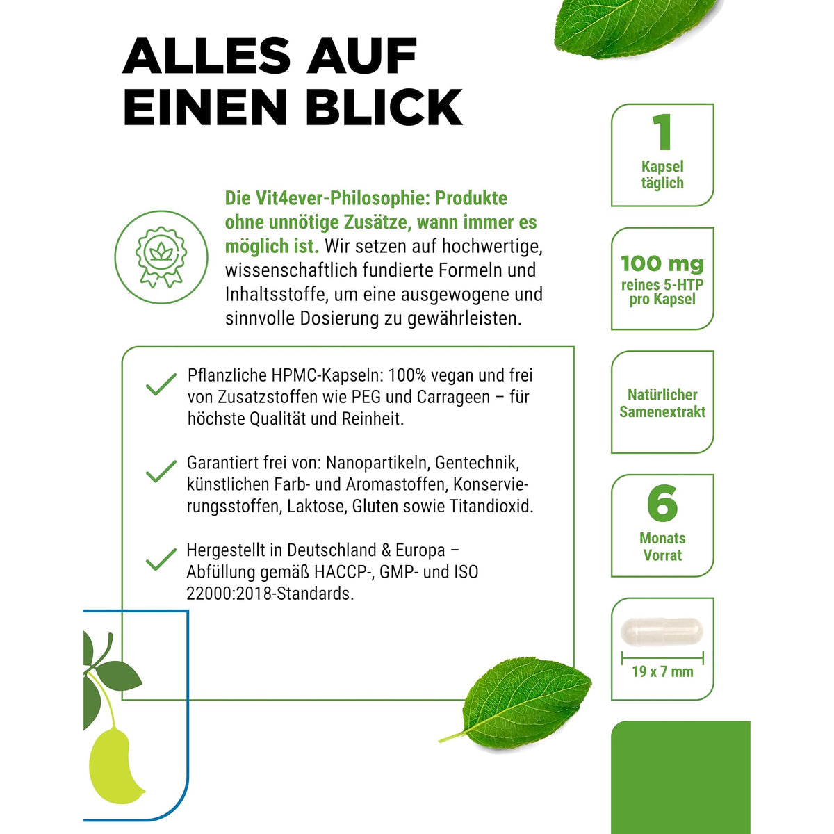 Vit4ever 5-HTP 100mg Griffonia-Extrakt 180 Kapseln – Produkt aus der Nähe