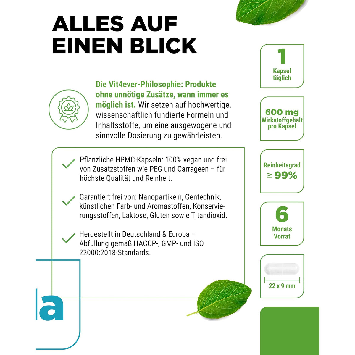 Vit4ever Natriumbutyrat (Buttersäure) 90% 180 Kapseln – Produkt aus der Nähe