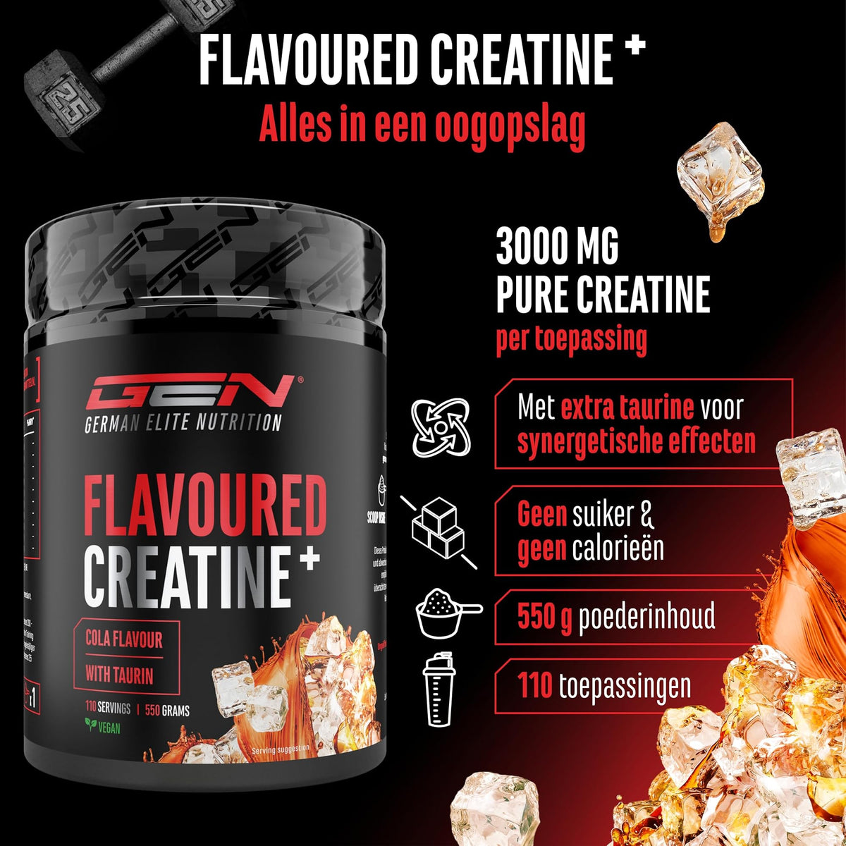 German Elite Nutrition Flavoured Creatine+ Cola 550 g - sportsupplement zonder onnodige toevoegingen