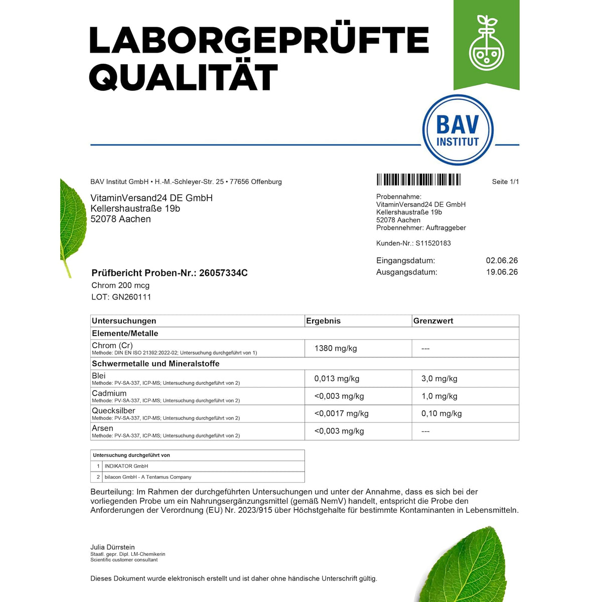 Vit4ever Chrom-Picolinat 200 µg 365 Tabletten – Produktdetail des Etiketts
