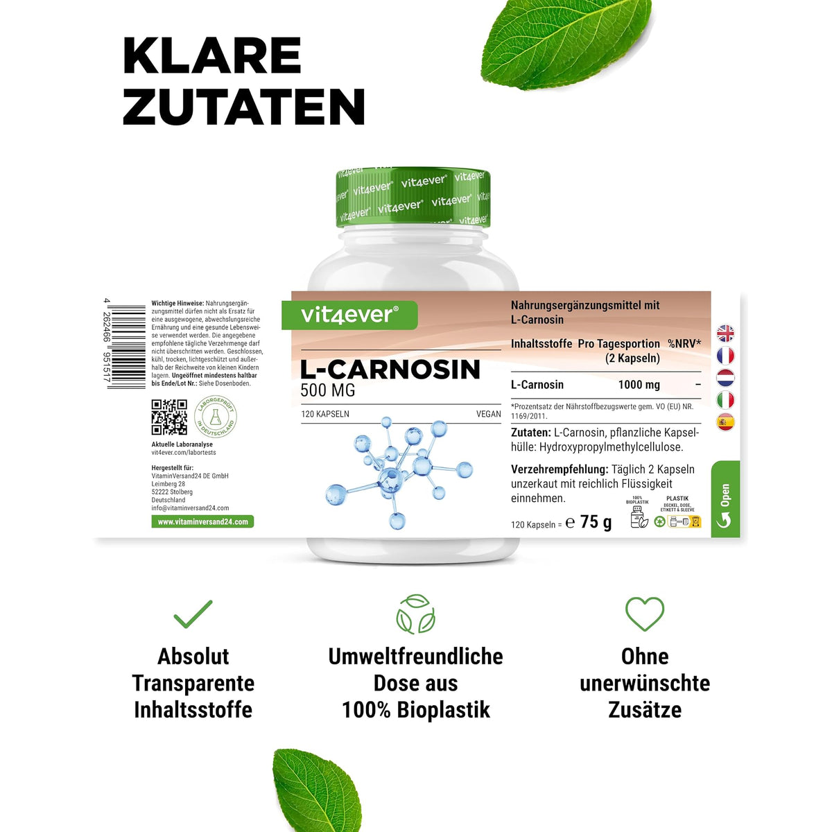 Vit4ever L-Carnosin 500mg 120 Kapseln – empfohlene Anwendung und Einnahme