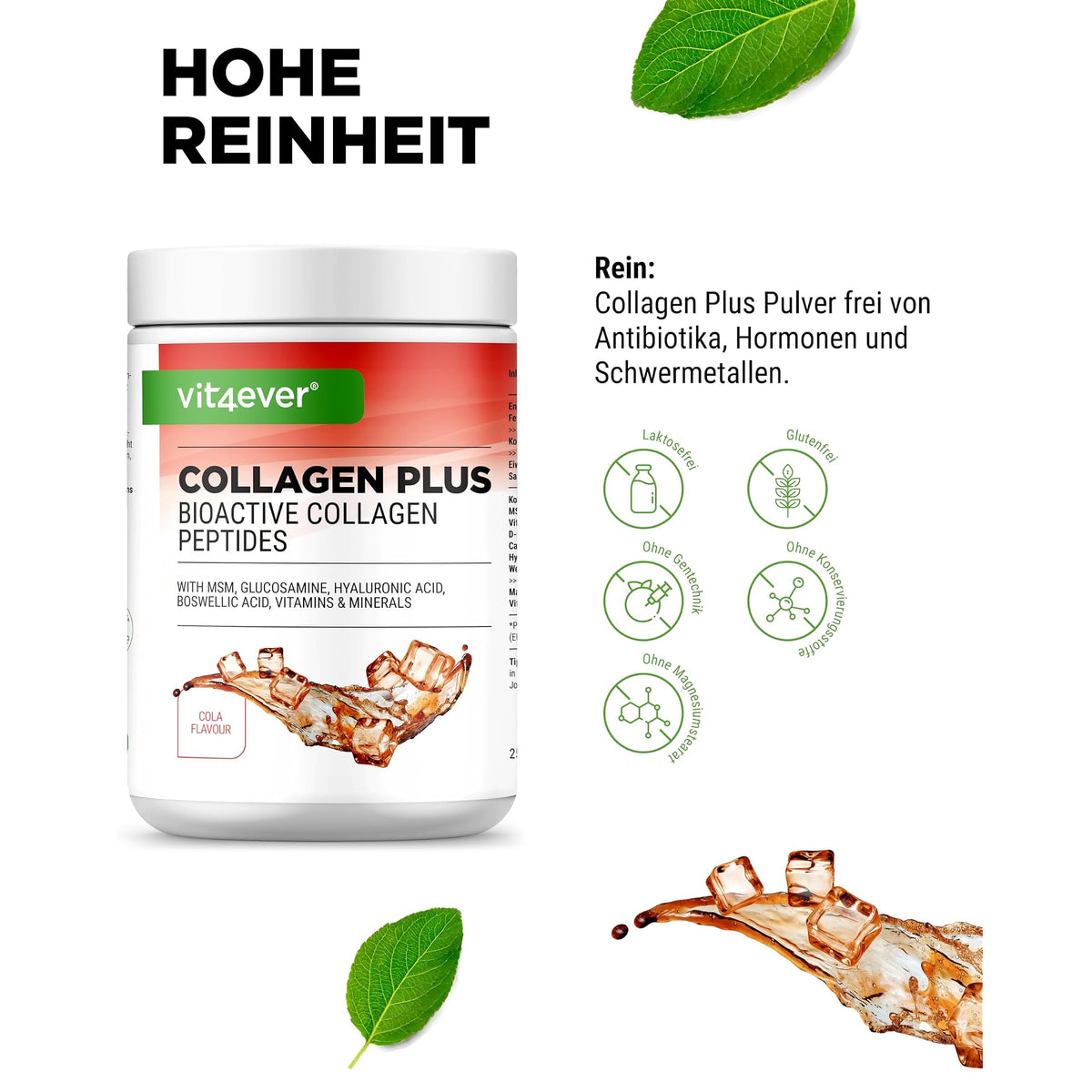 Vit4ever Collagen Plus Cola 500 g – Nährwerte und Zutaten auf der Verpackung