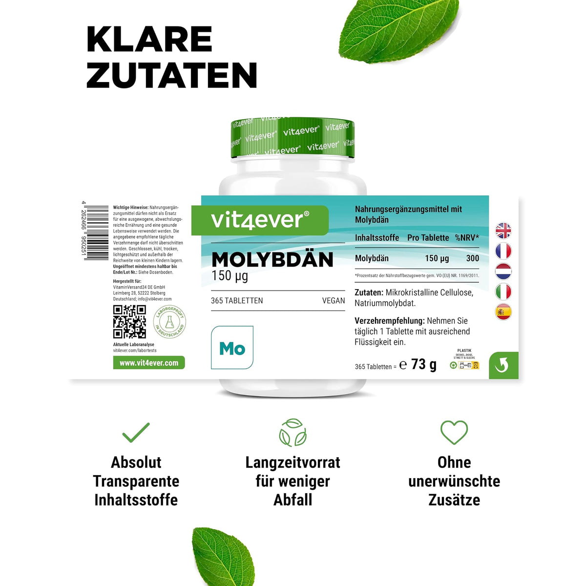 Vit4ever Molybdän 150 µg 365 Tabletten – empfohlene Anwendung und Einnahme