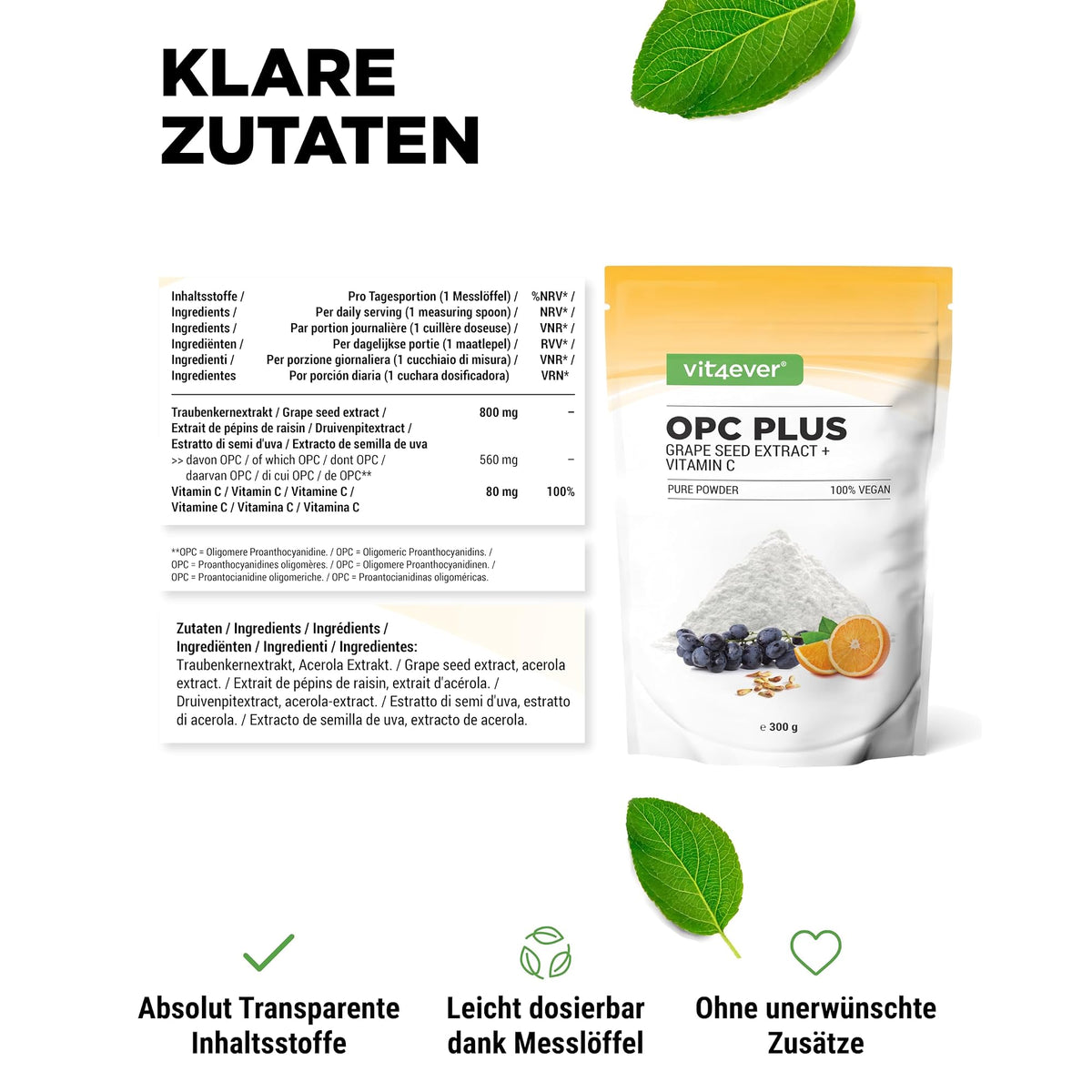 Vit4ever OPC Traubenkernextrakt + Vitamin C Pulver 300g – empfohlene Anwendung und Einnahme